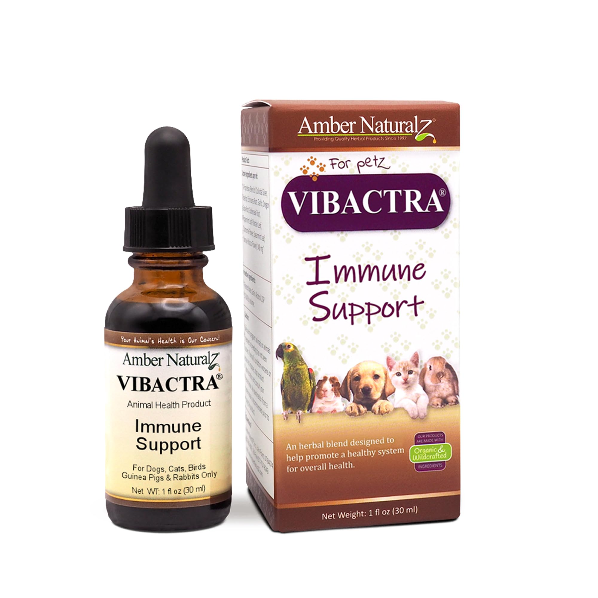 Amber NaturalZ Vibactra Immune Support Herbal Supplement for Dogs, Cats, Birds, Guinea Pigs, and Rabbits | Pet Herbal Blend for 