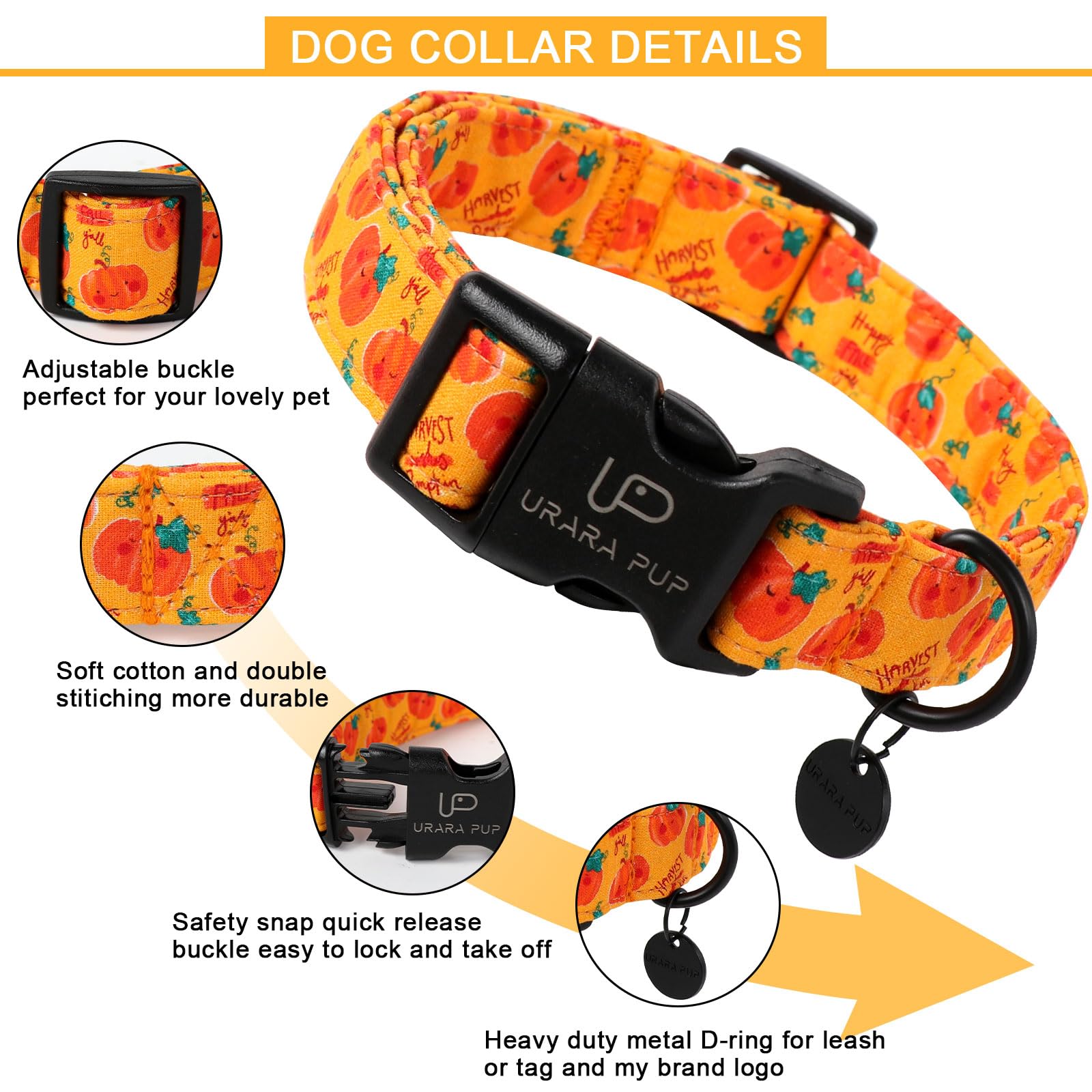 Up Urara Pup Halloween Pumpkin Dog Collar,Lightweight Orange Halloween Puppy Collar With Plastic Buckle,Fancy For Dogs,Suitable