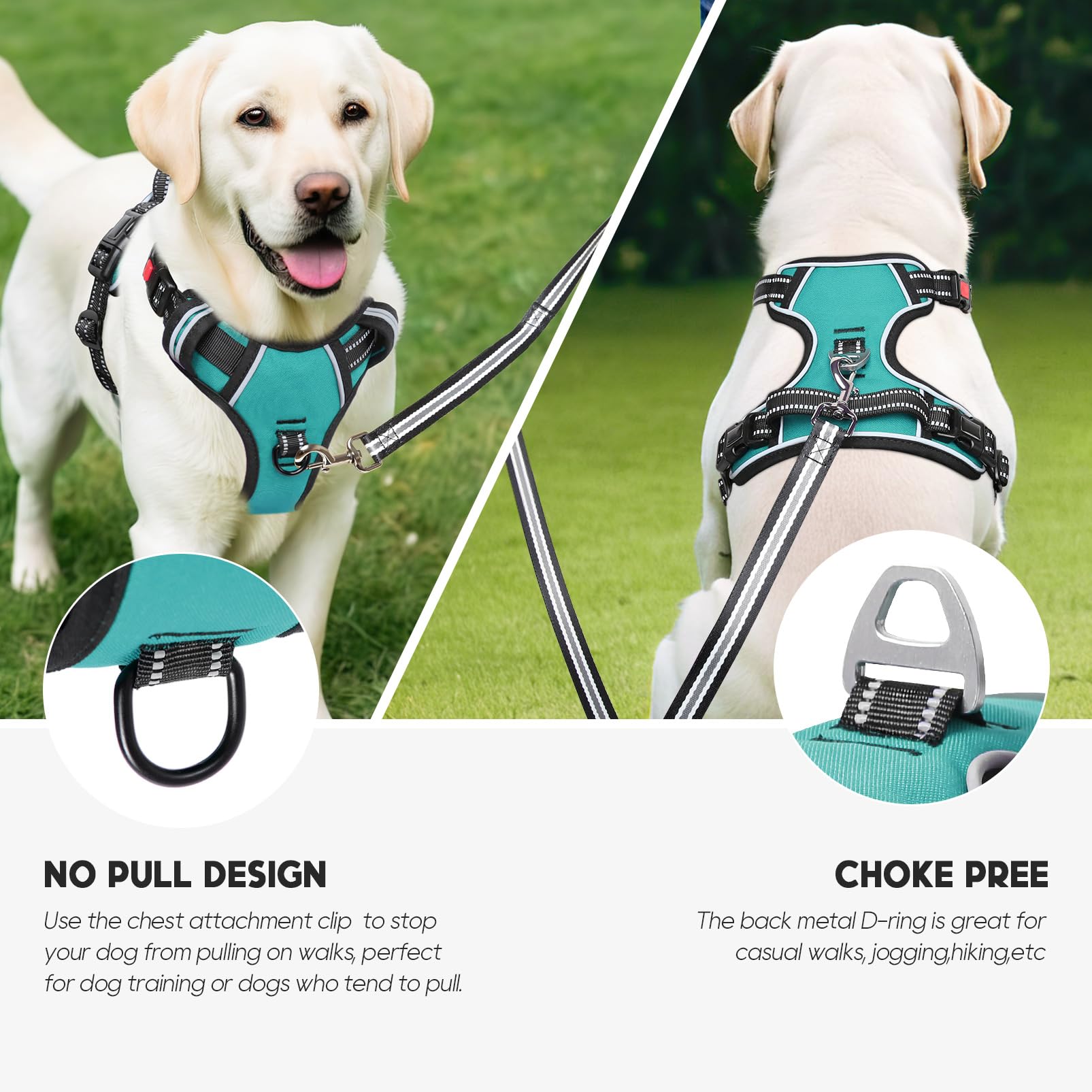 Timos No Pull Dog Harness,No Need Go Over Dogs Head 3 Snap Buckles Reflective Oxford No Choke Puppy Harness With Front & Back 2