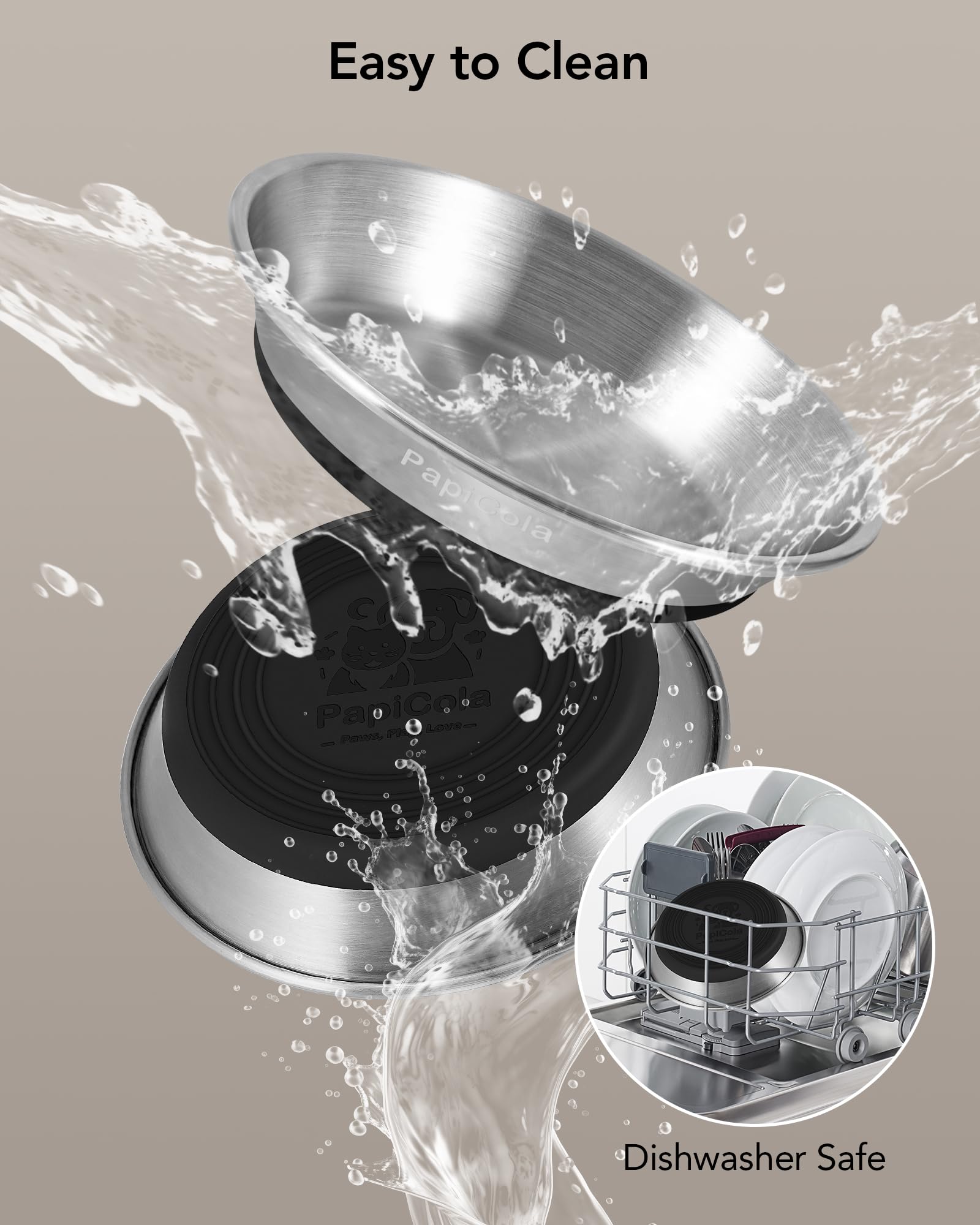 Stainless Steel Cat Bowls, Non-Slip cat Food Dishes, Metal Cat Food and Water Bowls, Whisker Friendly with Wide and Shallow Desi