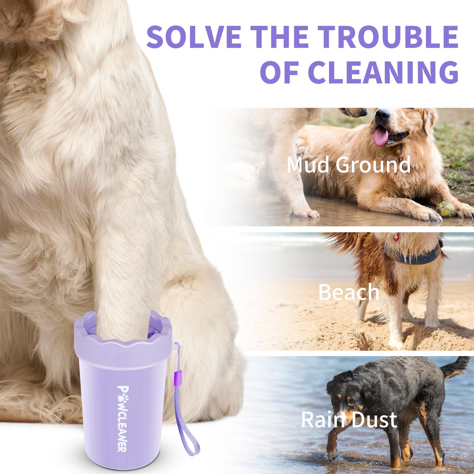 Dog Paw Cleaner For Dogs, (With 3Pcs Absorbent Towels & Adjustable Bath Brush) Dog Paw Washer, Pet Foot Cleaner (Purple, Medium)