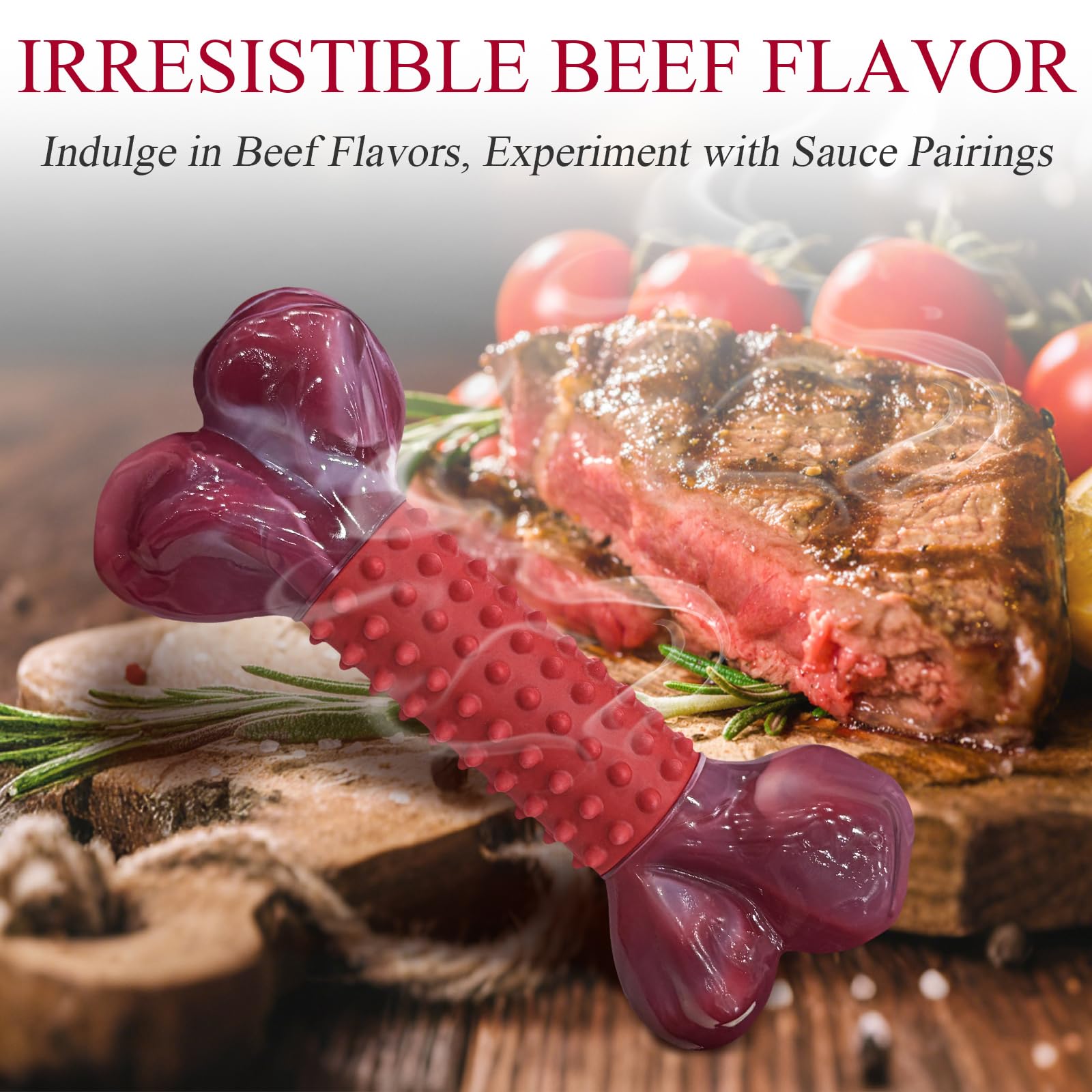 Apasiri Tough Dog Toys For Aggressive Chewers Large Breed, Beef Flavor Dog Chew Bone, Nylon & Rubber Chew Toy For Medium Large D