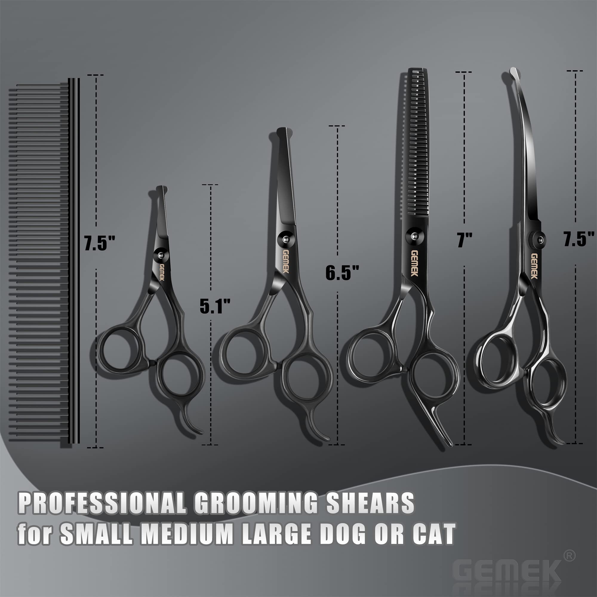 Dog Grooming Scissors Kit with Safety Round Tips, GEMEK Professional 6 in 1 Grooming Scissors for Dogs, Heavy Duty Titanium Coat