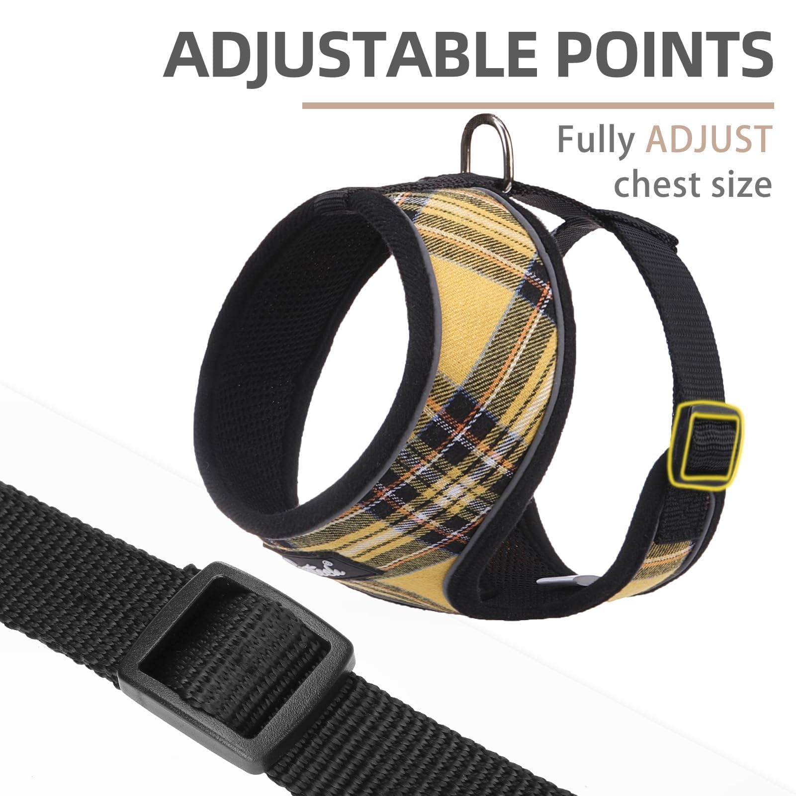Pupteck Soft Mesh Dog Harness And Leash Set Pet Puppy Cat Comfort Padded Vest No Pull Harnesses, Yellow, L