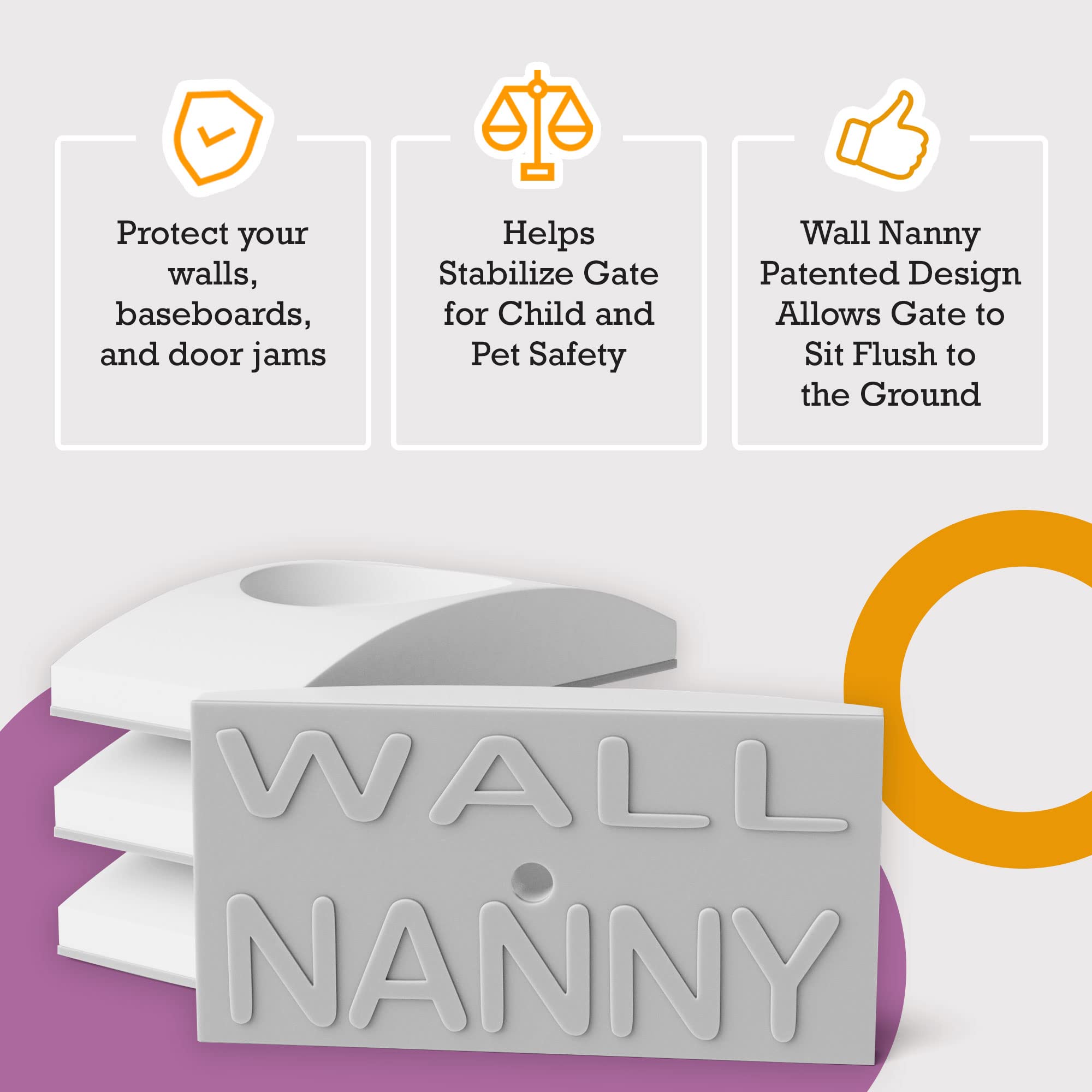 Wall Nanny - Baby Gate Wall Protector (Made In Usa) Protect Walls From Pet Gates & Dog Gates - No Safety Hazard On Spindles - For Child Pressure Mounted Baby Gate For Stairs Cup Guard - White, 4 Pack