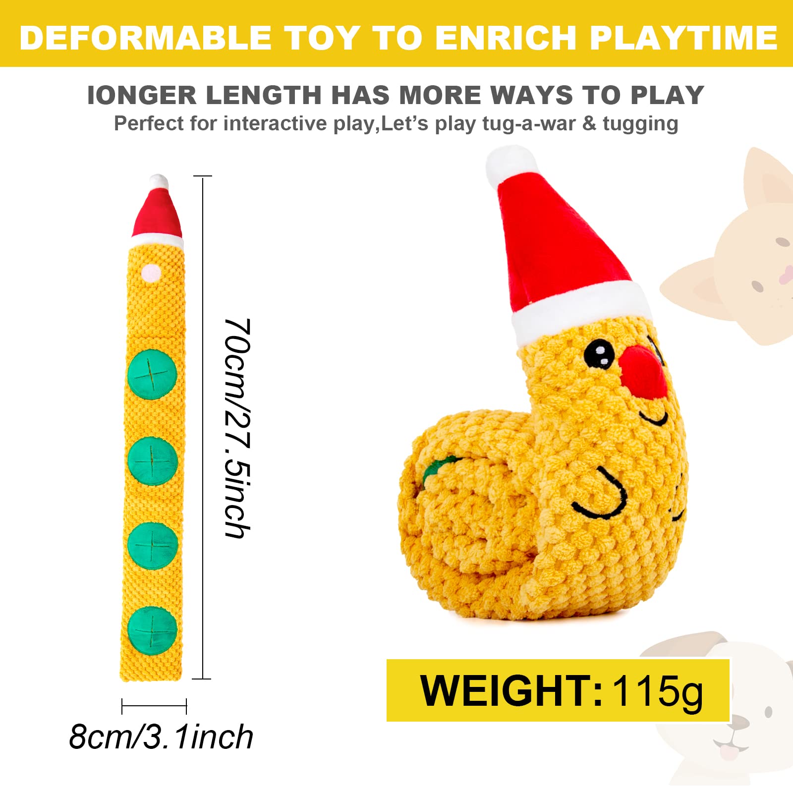 Samtotopets Christmas Deer Dog Toys - Plush Snuffle & Squeaky Toys For Puppy Teething & Small, Medium, Large Dogs