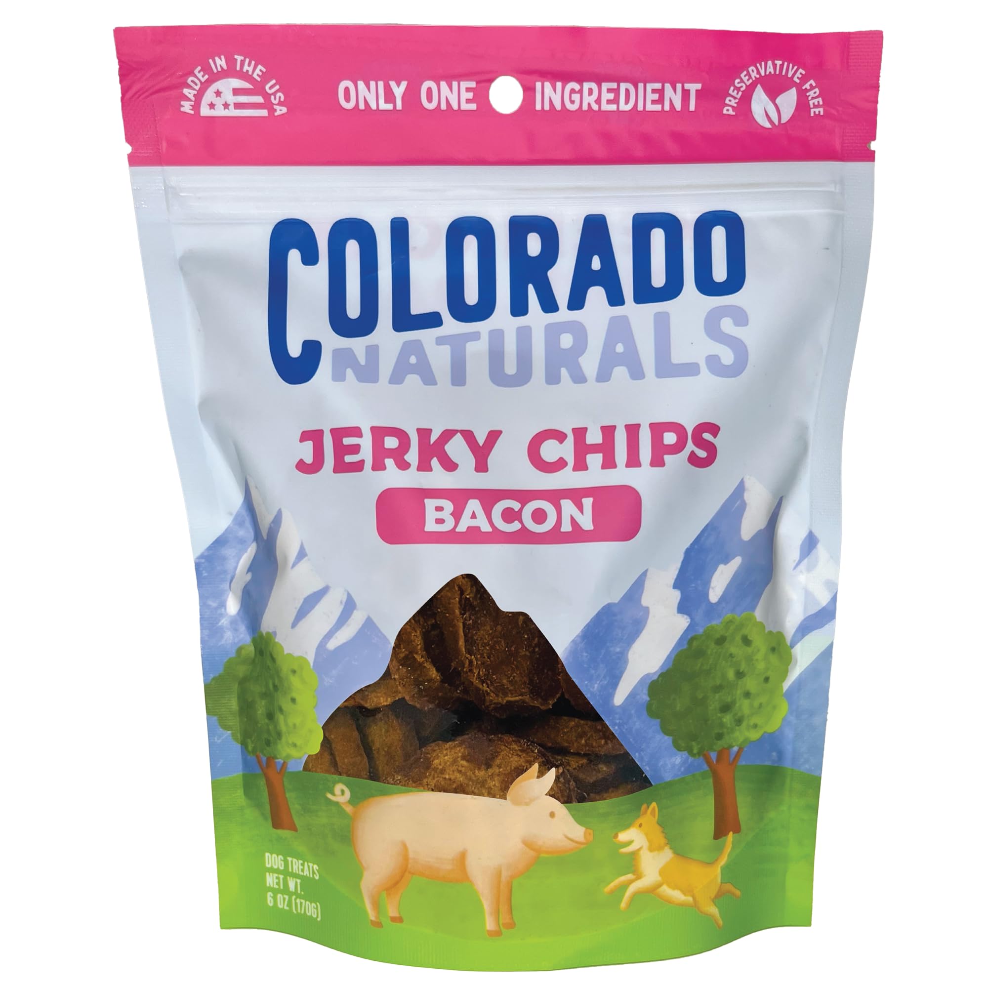 Colorado Naturals Bacon Jerky Chips Dog Treats, 6 oz - All-Natural, Made in USA, No Fillers or Preservatives - Great Source of P