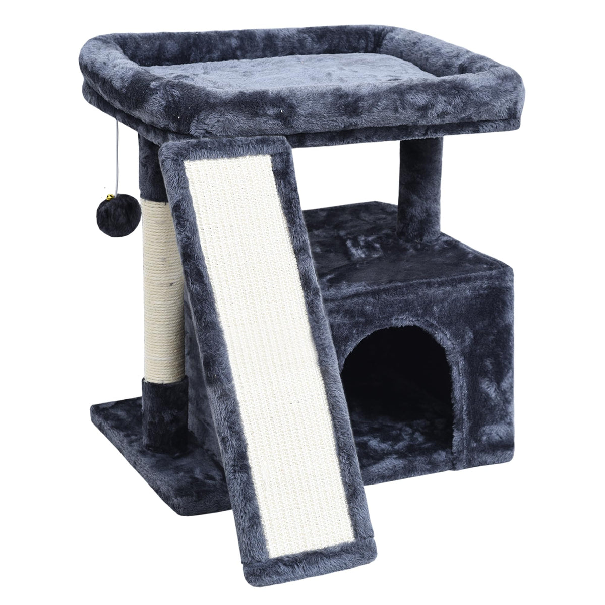 Small Cat Tree Tower For Indoor Use - Stable Condo With Scratching Post, Perch, Board, And Hideout For Kittens(Smoky Grey)