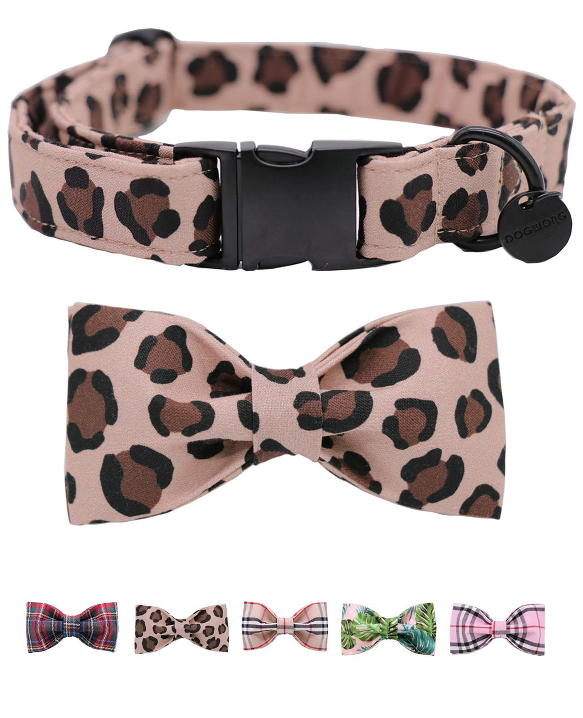 Dogwong Dog Collar With Bowtie For Small Medium Large Girl Dogs Leopard Pet Collar Comfortable Dog Collar, Attachable Bowtie Dog Collar Adjustable Xs-Xl