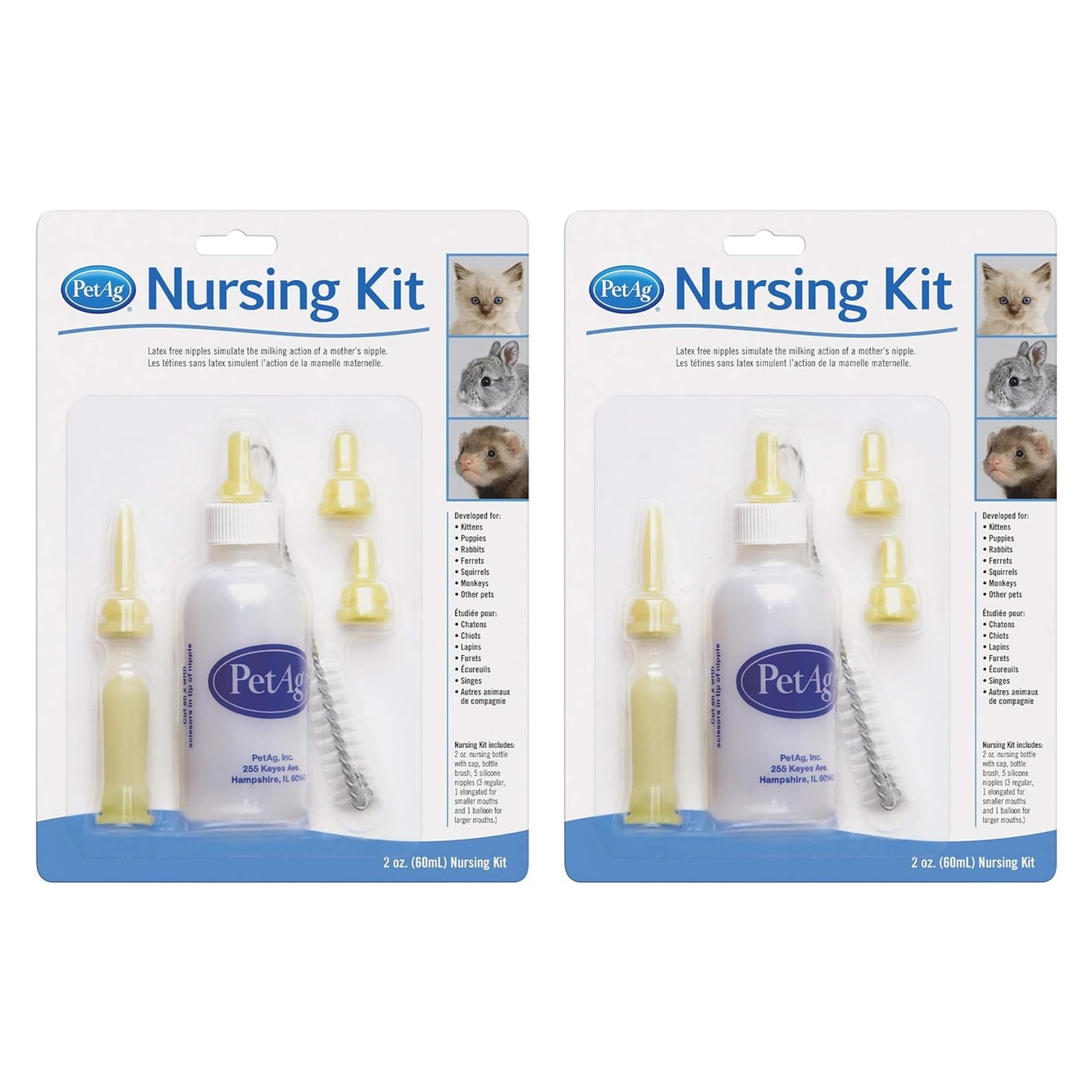 Pet-Ag Nursing Kit - 2 oz, Pack of 2 - Promotes The Natural Feeding of Liquids to Baby Animals - Each Kit Includes 2 oz. Bottle 