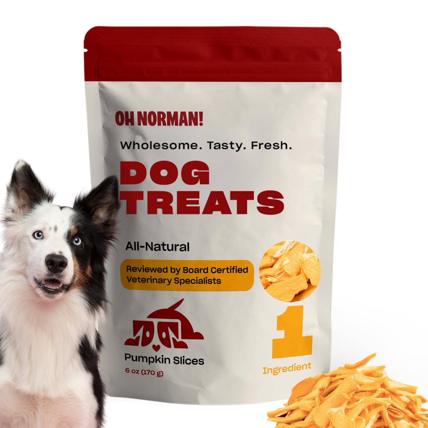 OH NORMAN! Single Ingredient Pumpkin Dog Treats by Kaley Cuoco, Healthy Dog Treats for All Life Stages and Breeds, Air Dried, Et