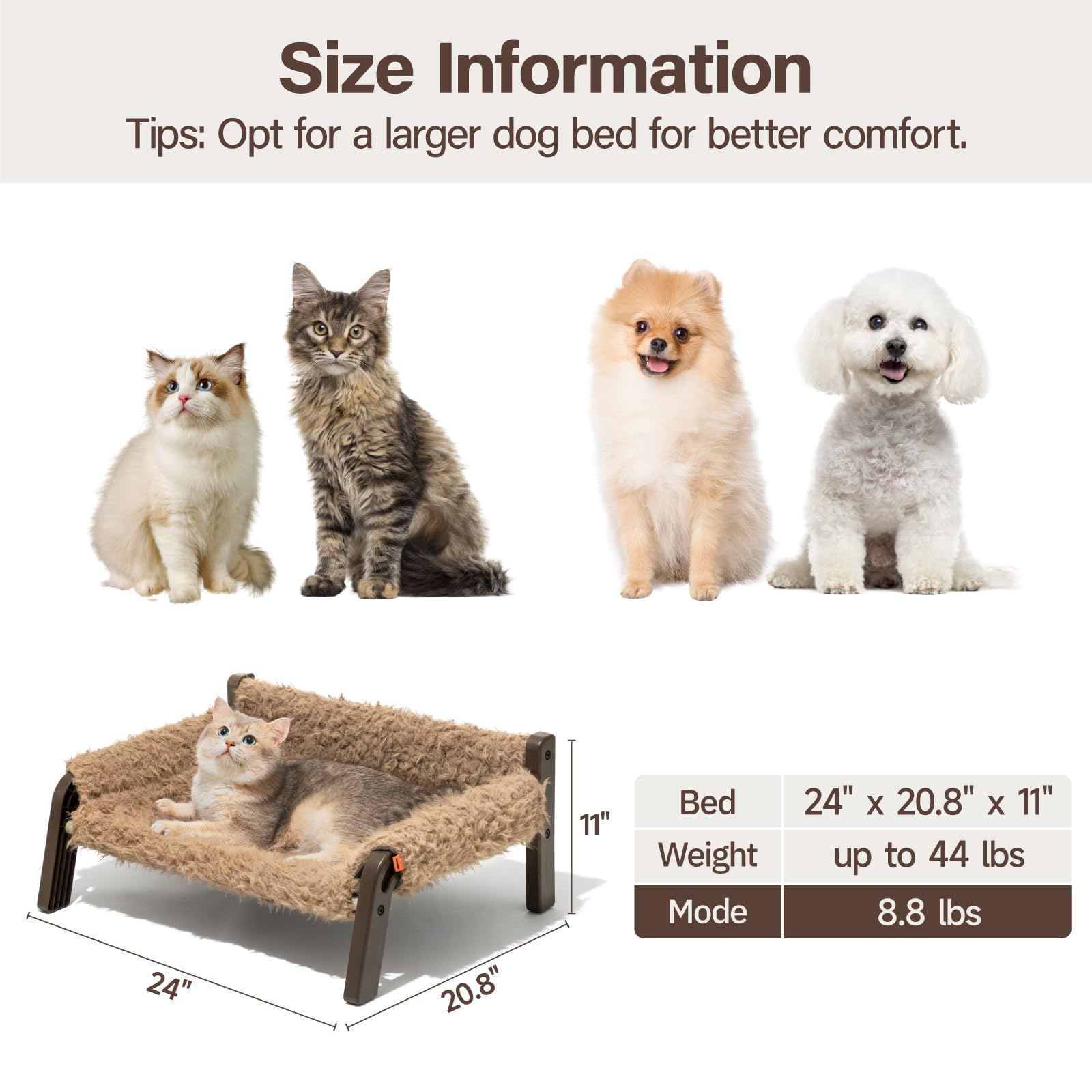 Mewoofun Elevated Cat & Dog Bed, Small Dog Sofa With Non-Slip Bottom, Cat Couch With Premium Abs Frame & Breathable Cover, Machi