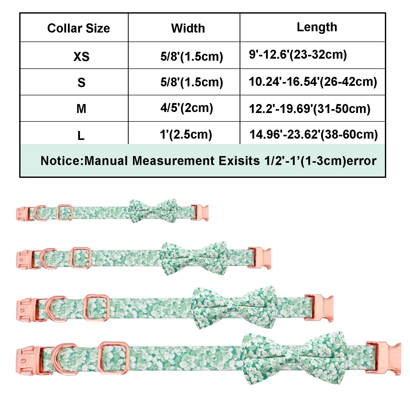 Dog Collar And Leash Set With Flower Bow Tie Girls Dog Collar Dog Tag Metal Buckle Adjustable For Small Medium Large Dogs Green Flower-L