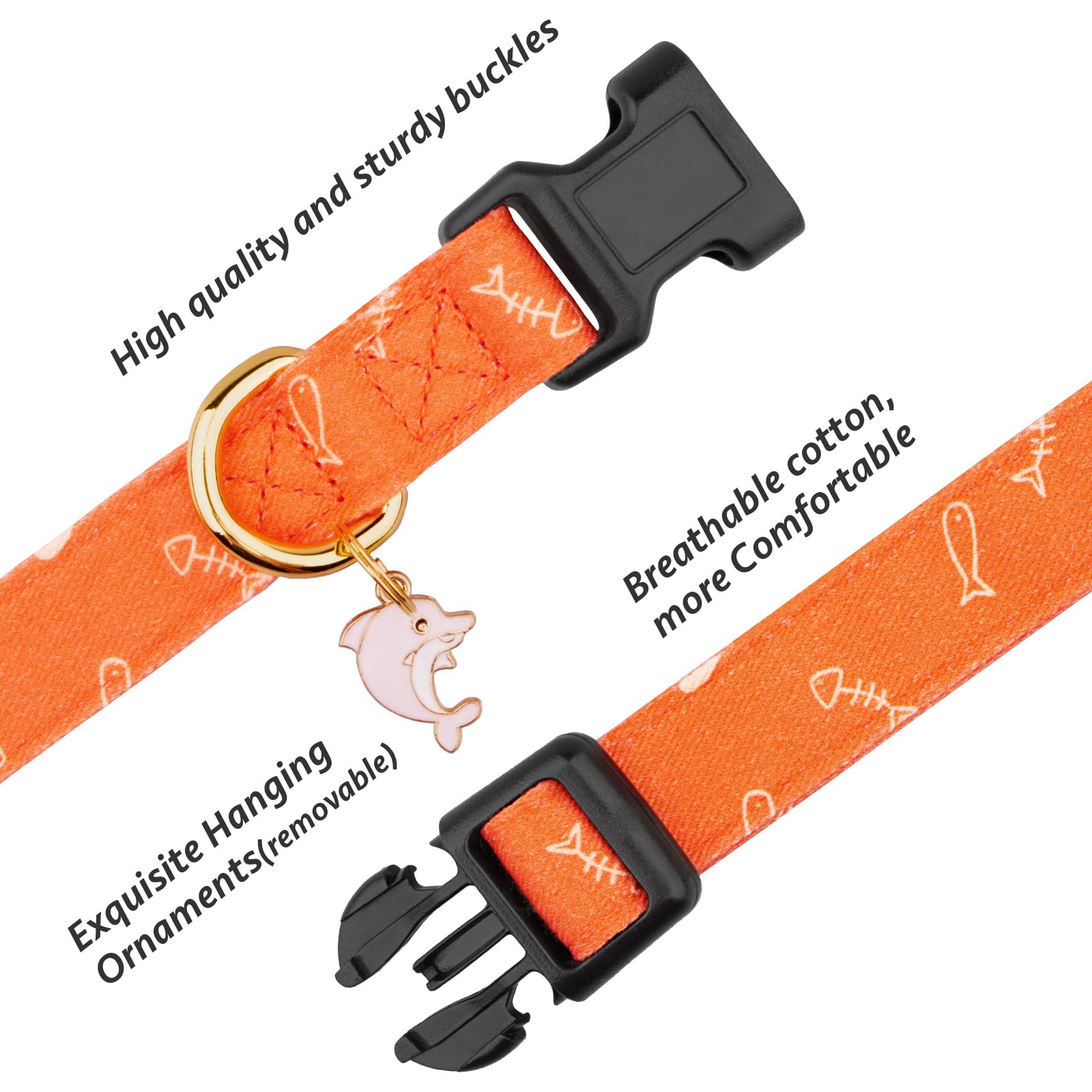 Cotton Handmade Dog Collar Cute And Distinctive Patterns Orange Fish With Pendant For Girl Boy Dogs Collars L