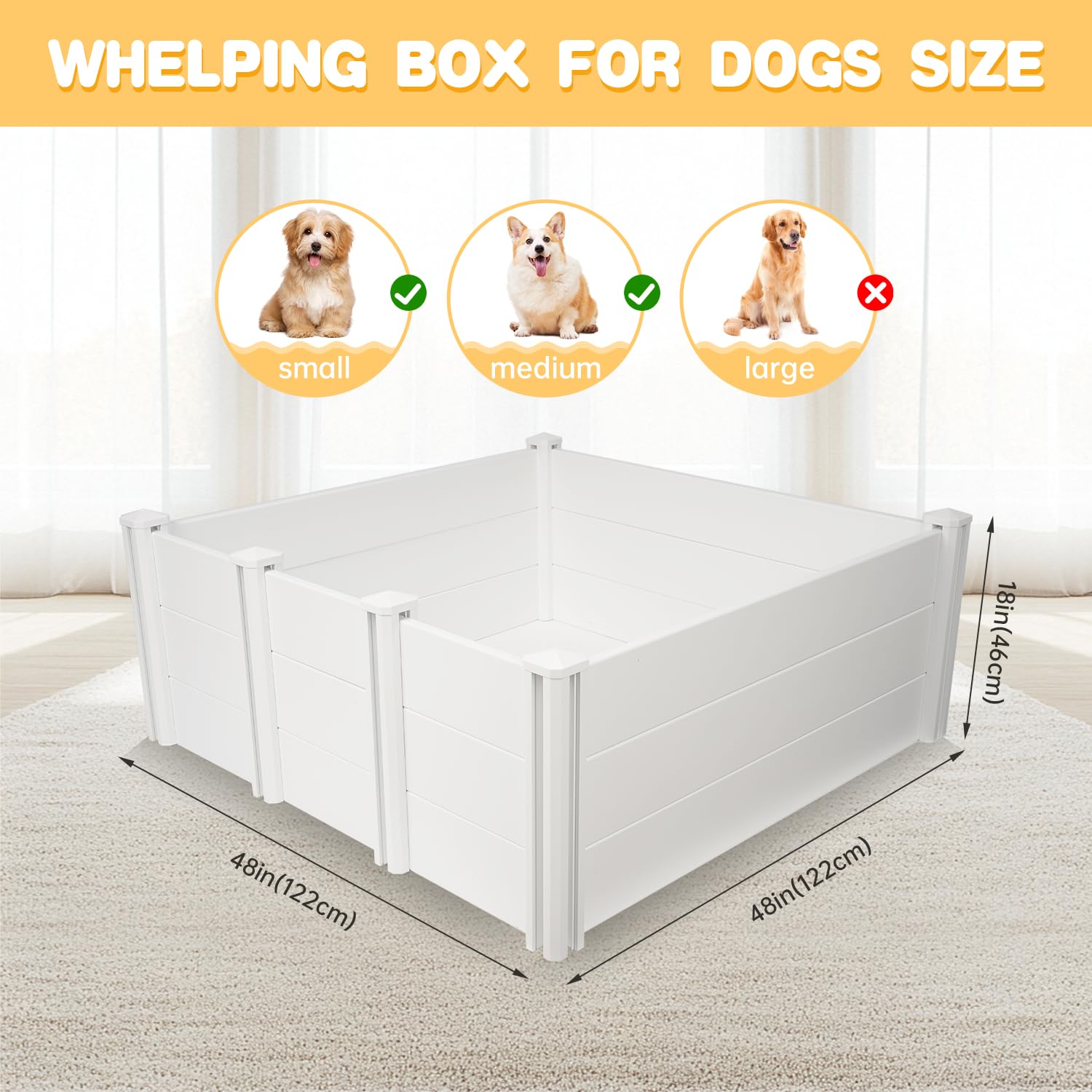 Lotfun Whelping Box For Large Breed Dogs 48''X48''X18'', Pvc Puppy Playpen, Waterproof & Rustproof Whelping Pen, Puppy Whelping