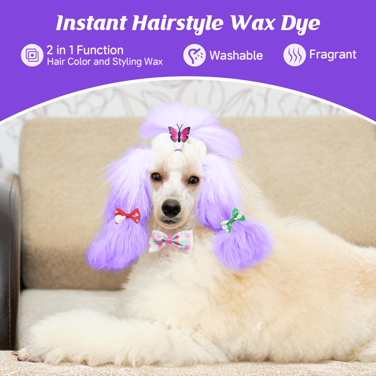 Purple Temporary Hair Color Wax Kit For Dogs - Ideal Gift For Your Pets Or Dog Lovers. Safe Dog Hair Dye For Parties, Cosplay,An