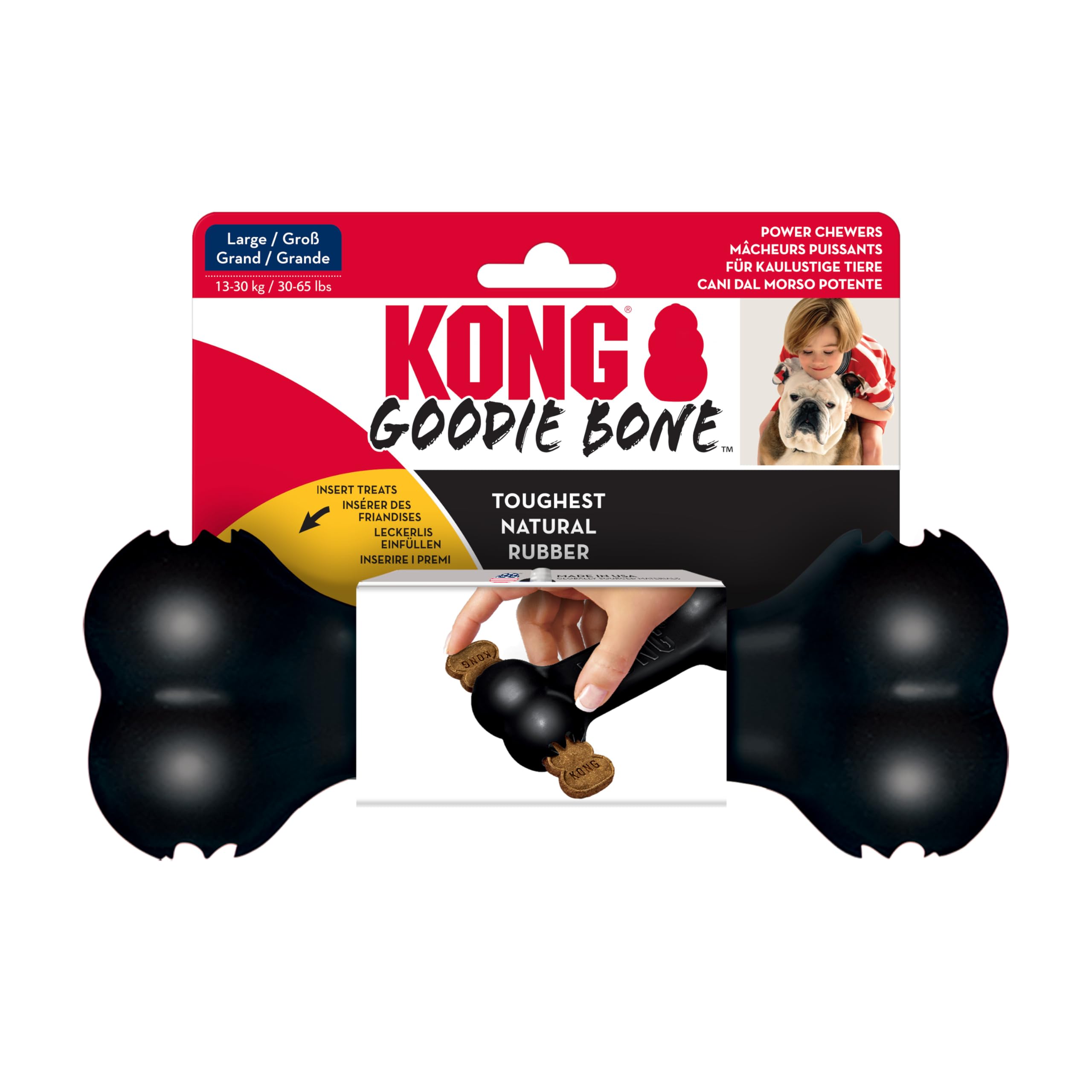 KONG - Extreme Goodie Bone - KONGs Most Durable Natural Rubber Dog Bone for Power Chewers - Black - For Large Dogs