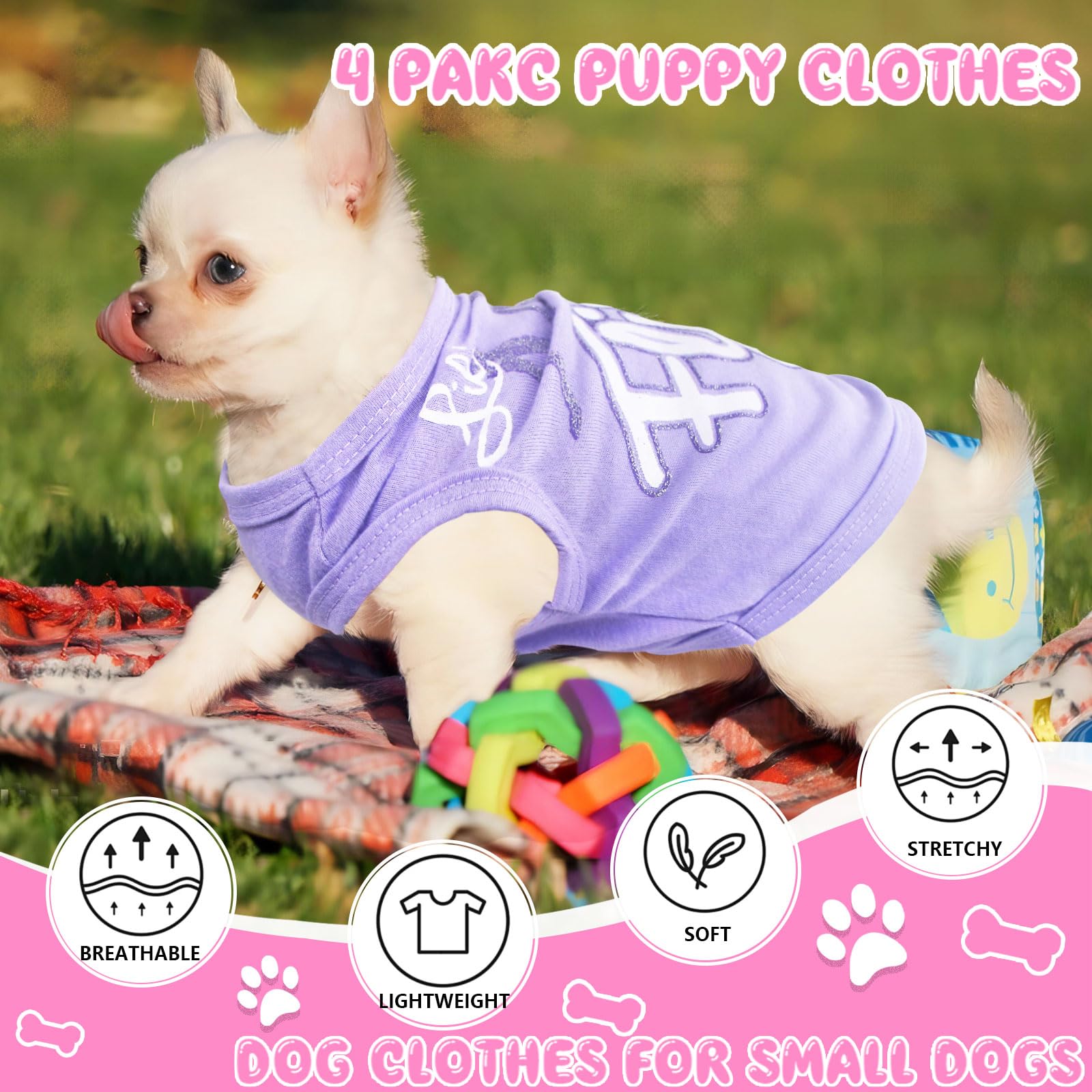 4 Pieces Chihuahua Clothes Dog Clothes For Small Dogs Girl Summer Soft Puppy Clothes Cute Chihuahua Teacup Dog Clothes Female Do