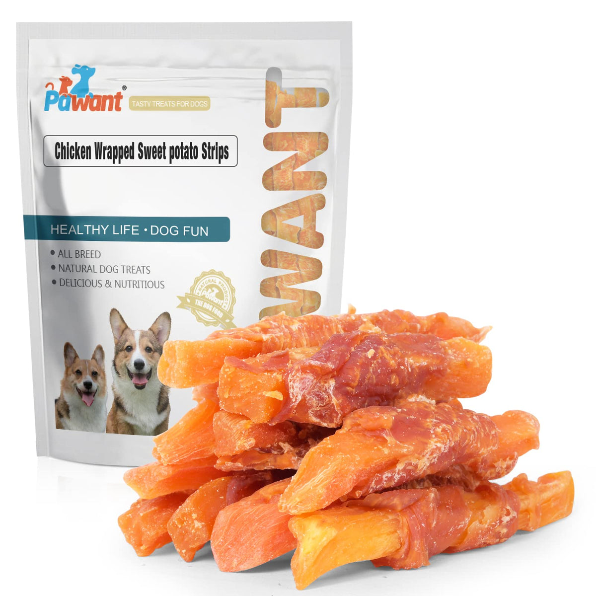 Pawant Dog Treats Chicken Wrapped Sweet Potato Dog Treats, Puppy Training Snacks, Rawhide Free Treats 2Lb