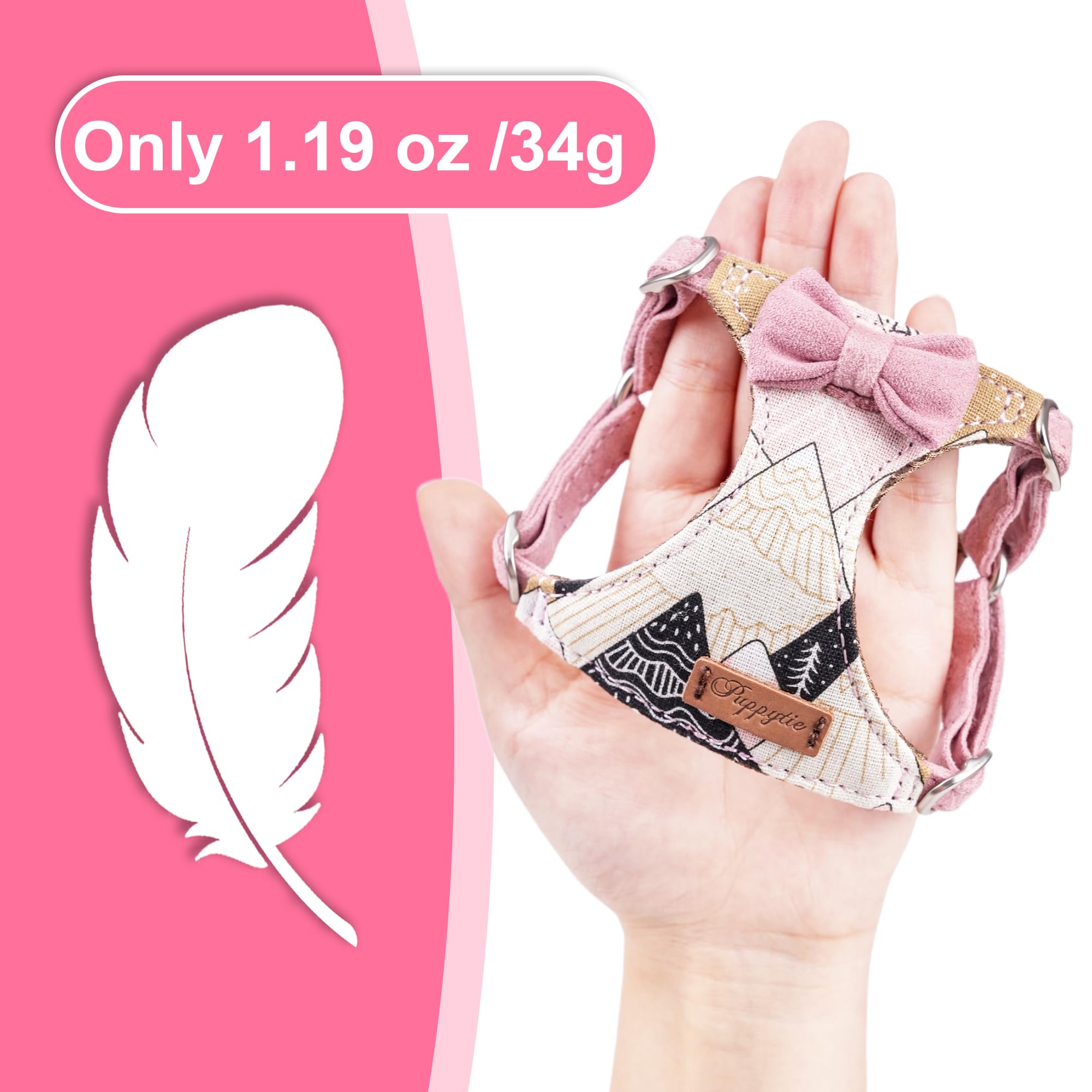 No Pull Xs Dog Harness With Multifunction Dog Leash,Soft Adjustable No Choke Escape Proof Pet Harness Vest,Suede Bow Pink,Xxs