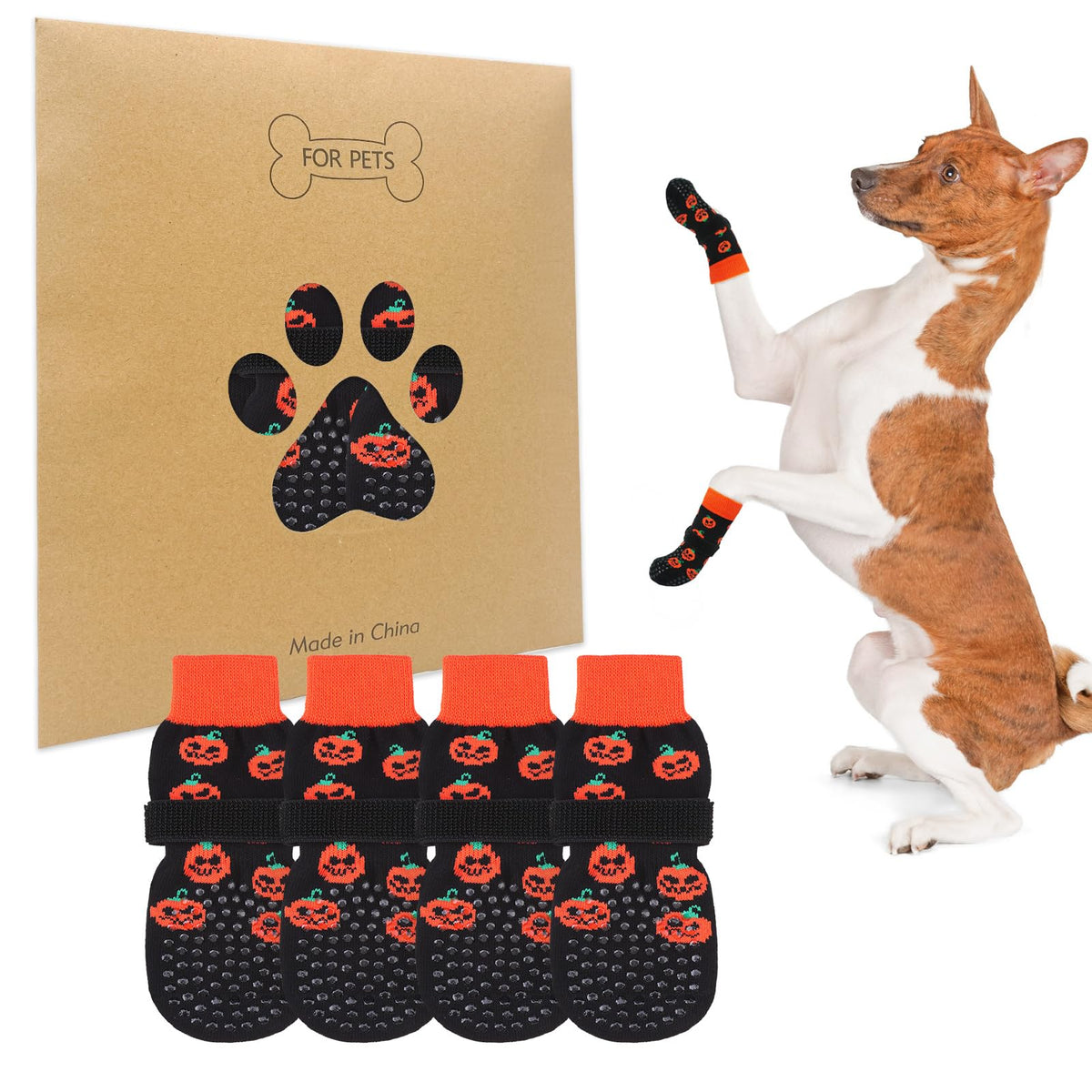 Beautyzoo Non Slip Dog Socks For Small Medium Large Dogs, Grip Dog Paw Protector For Hard Wood Floor Senior Old Dogs,Injury Protection To Prevent Licking 2 Pairs Socks For Hot/Cold Pavement, Halloween