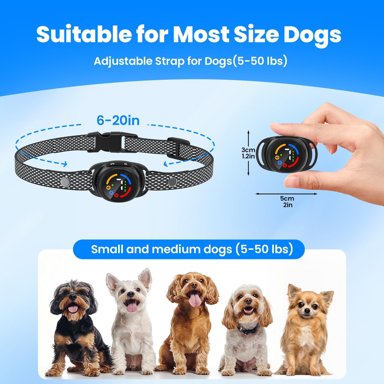 Pceotllar Bark Collar For Small Dogs 5-15Lbs, Anti Barking Collar With 3 Training Modes, No Shock Safe & Humane Dog Bark Collar,