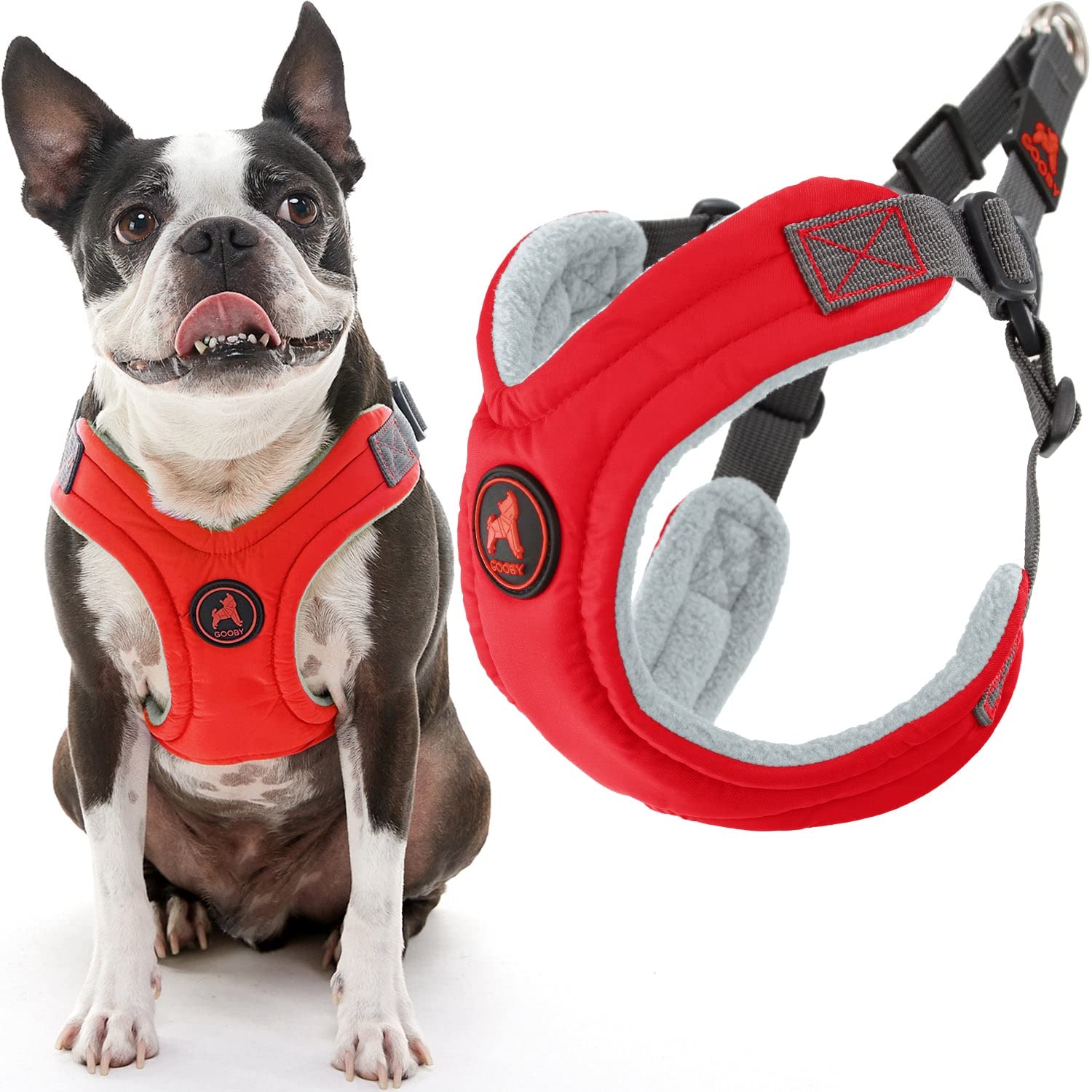 Gooby Escape Free Memory Foam Harness - Red, Small - No Pull Step-in Small Dog Harness with Four Point Adjustment - Perfect on T
