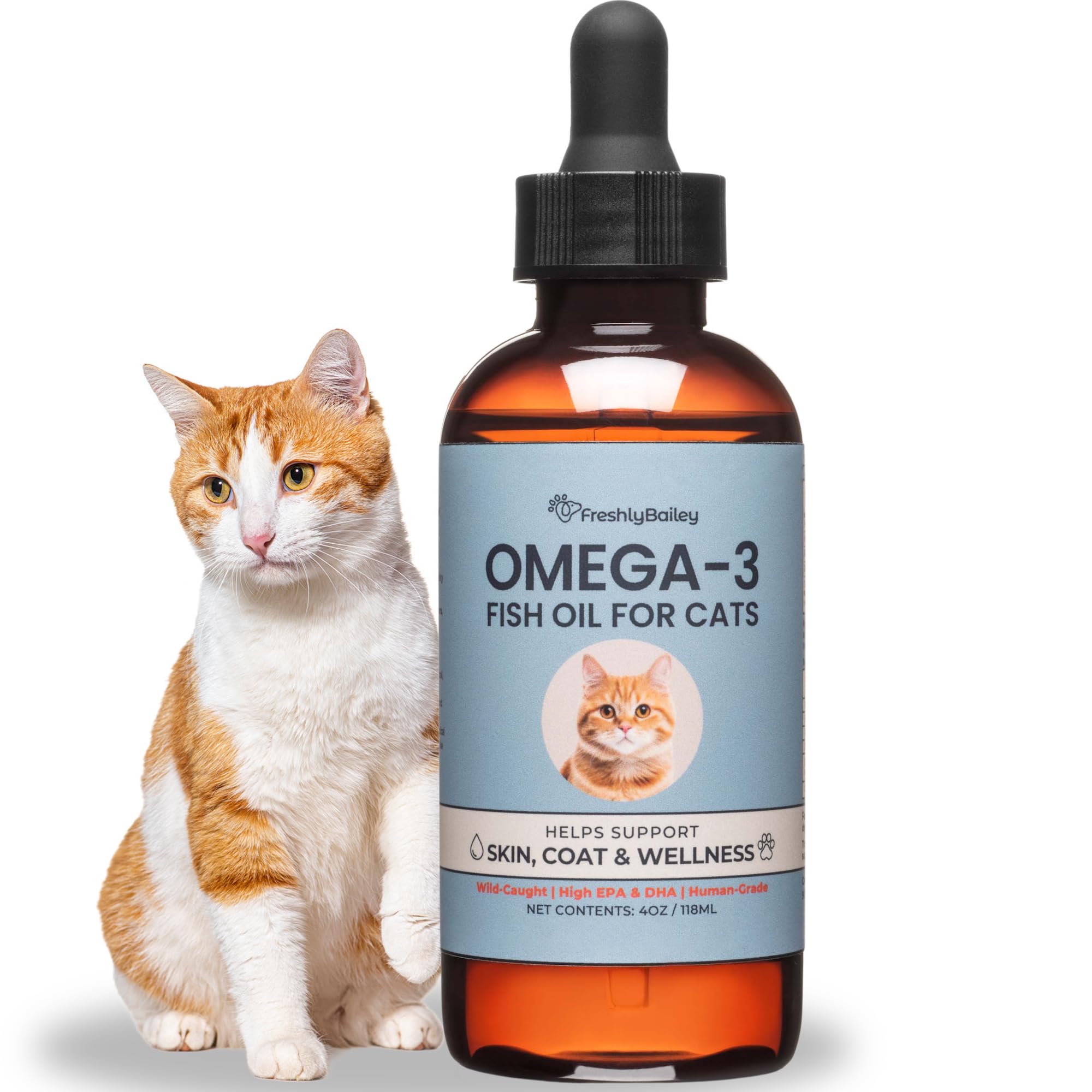 Omega 3 Fish Oil for Cats from Wild Caught Fish - Promotes Healthy Skin, Shiny Coat, & Strong Joints - Minimizes Cat Dandruff - 