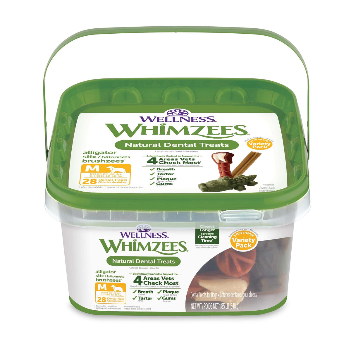 Whimzees Wellness Variety Pack Dog Dental Treats, Natural Chews, Medium Size, (28 Count)