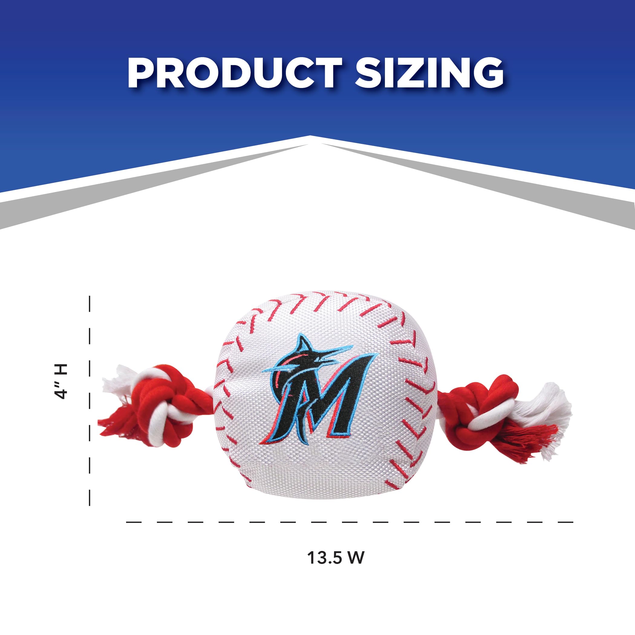 Mlb Miami Marlins Baseball Rope Toy For Dogs & Cats. Tough Nylon, Sporty Baseball Design, Heavy-Duty Ropes With Inner Squeaker