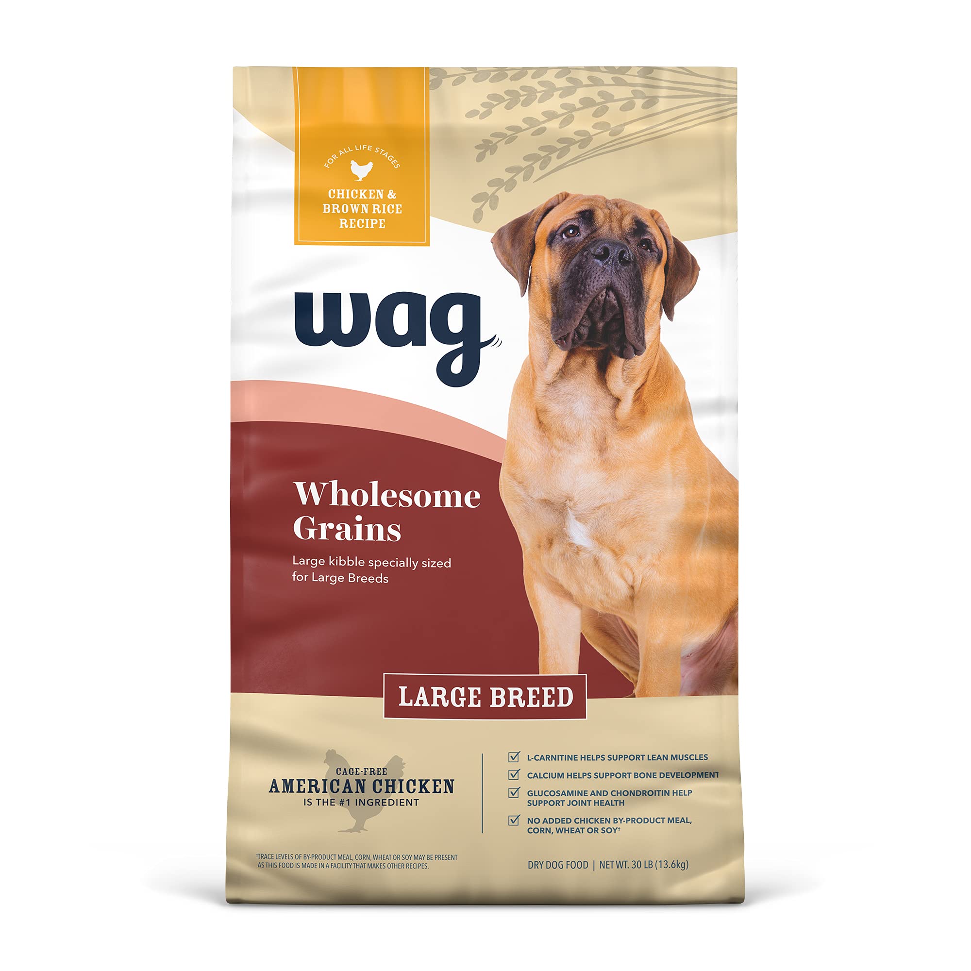 Amazon Brand - Wag Large Breed Dry Dog Food, Chicken and Brown Rice, 30 lb Bag