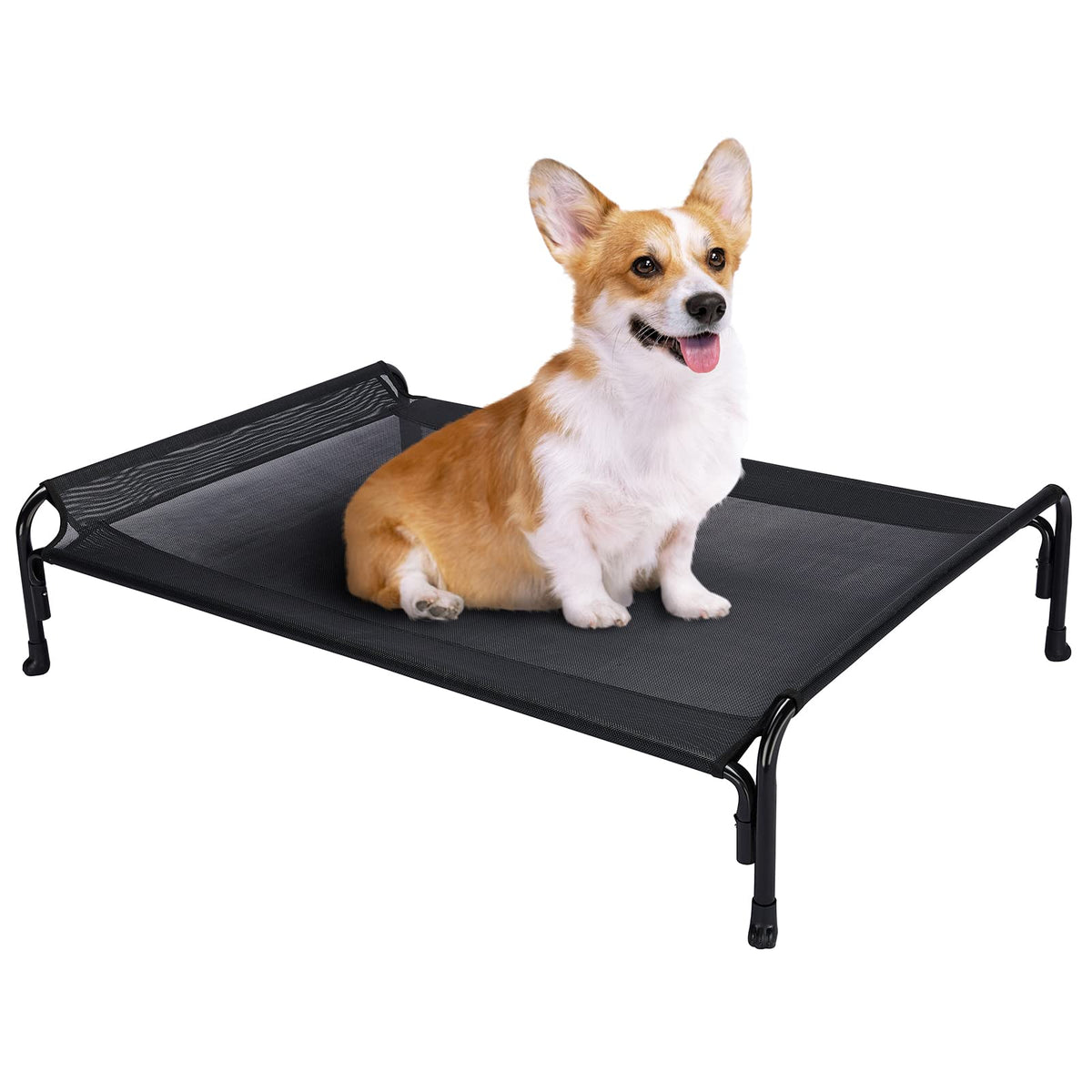 Veehoo Elevated Dog Bed, Outdoor Raised Dog Cots Bed For Medium Dogs, Cooling Camping Elevated Pet Bed With Slope Headrest For Indoor And Outdoor, Washable Breathable, Medium, Black, Cwc2204
