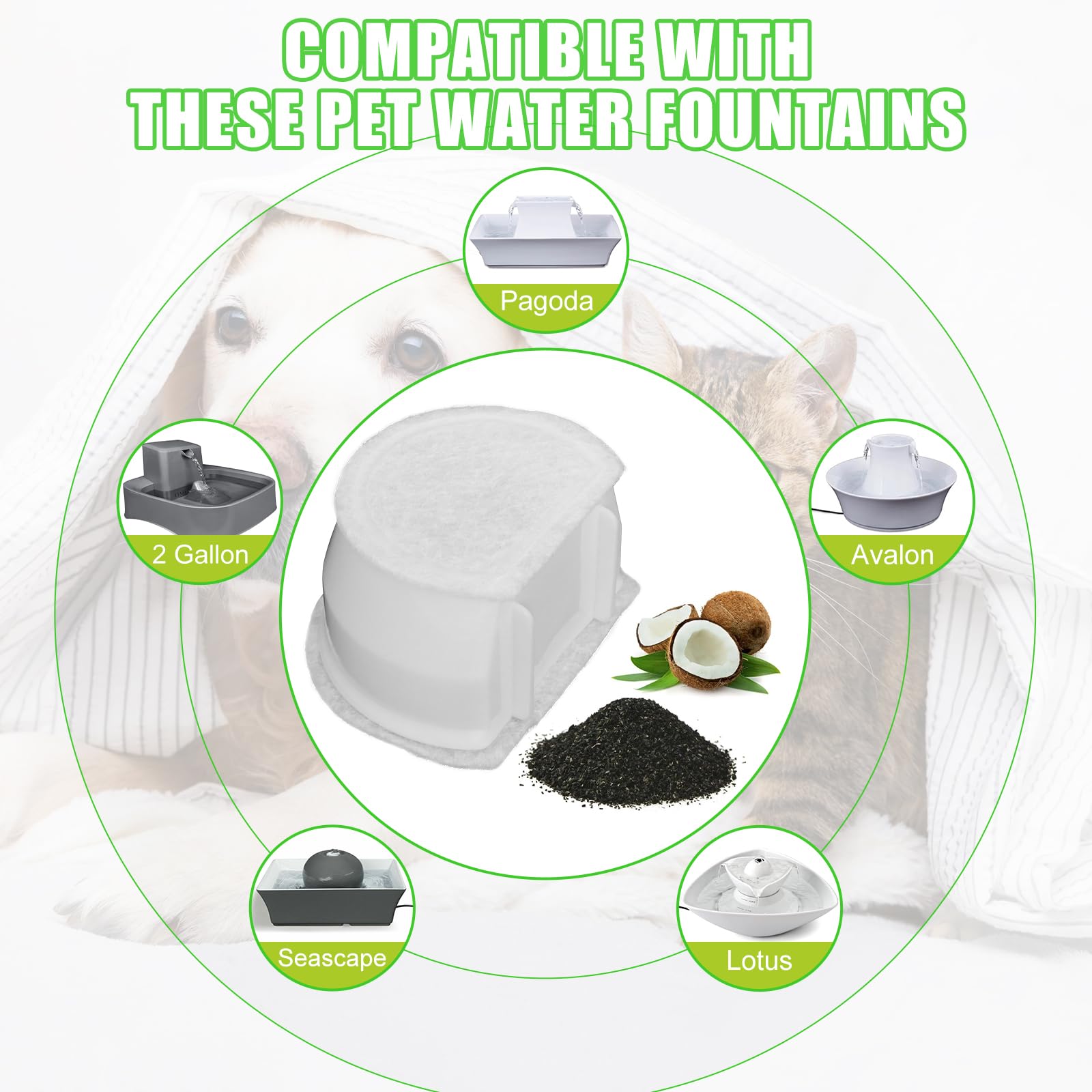 Foam Pre-Filter And Carbon Filter For Petsafe Compatible With Drinkwell Fountain Stainless Steel 360 Avalon, Pagoda Seascape And