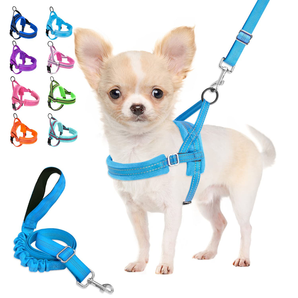 Lukovee Walking Dog Harness And Leash, Heavy Duty Adjustable Puppy Harness Soft Padded Reflective Vest Harness Anti-Twist 4Ft Lead Quick Fit Lightweight For Small Dog Cat (Light Blue, Small)