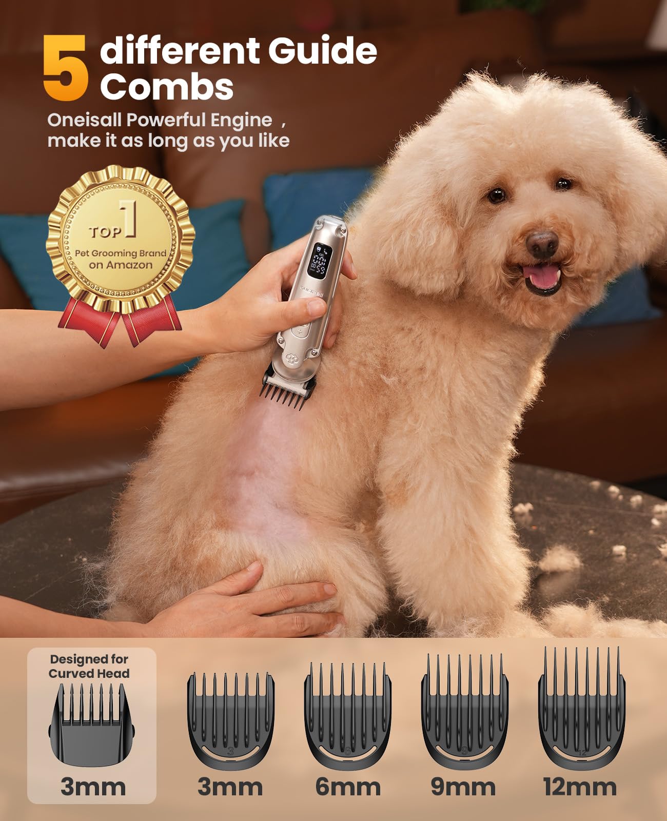Oneisall Dog Clippers And Paw Trimmer With Low Noise, 4 - In - 1 Cordless Dog Grooming Kit With 3 - Level Speed Clippers (7000 R