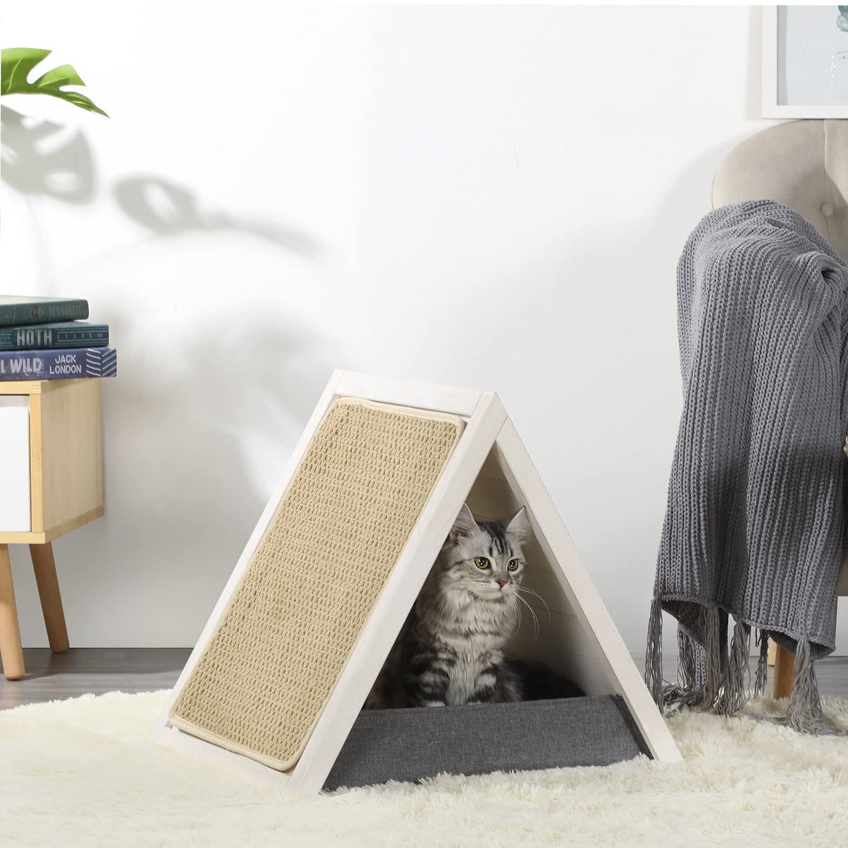 Cat Scratcher Lounge Thicken Solid Wood, Triangle Cats House, Cat Scratching Post For Indoor Cats As Cave And Bed