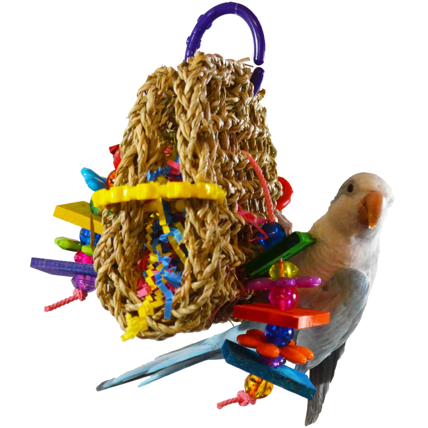 Super Bird Creations Sb740 Mini Foraging Pouch - Interactive Foraging Toy For Birds - Natural Seagrass Mat For Parrots, Ringneck