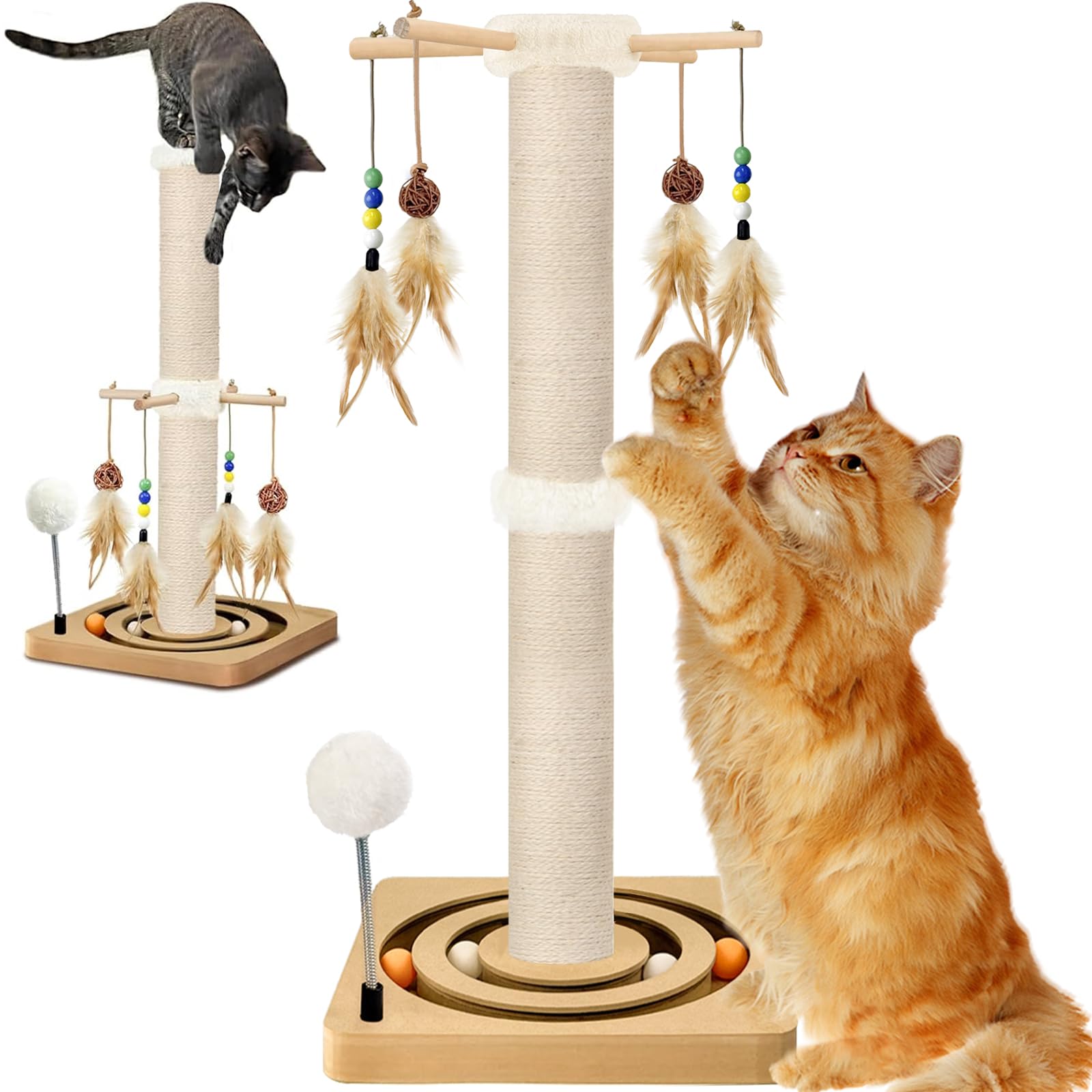 Tall Cat Scratching Post, 33 Inches, Sisal, Interactive Furniture Toys For Indoor Cats Adults, 2 Mounting Methods Large Scratche