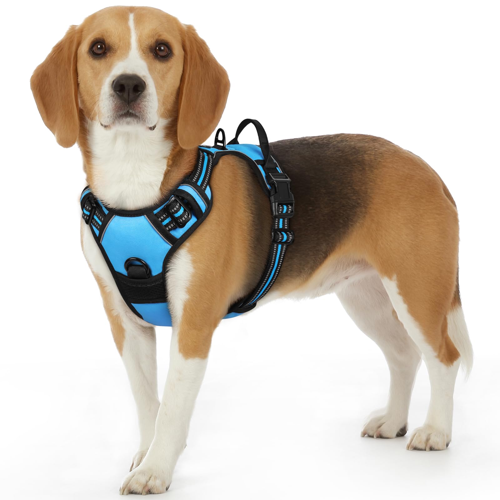 Eagloo Dog Harness Small Sized Dog, No Pull Service Vest With Reflective Strips And Control Handle, Adjustable And Comfortable For Easy Walking, No Choke Pet Harness With 2 Metal Rings, Sky Blue, S