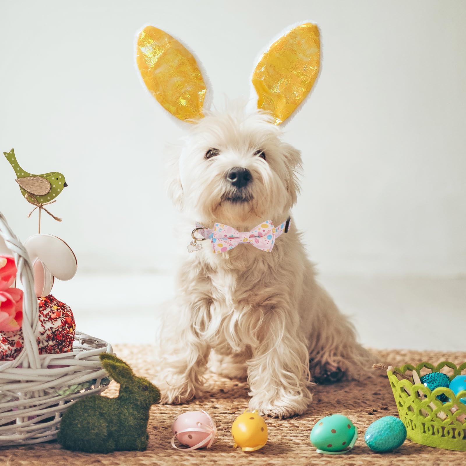 Ptdecor Easter Dog Collar With Bowtie, Multi Size, Adjustable Pink Rabbit Pet Collars For Small Dogs (Small)