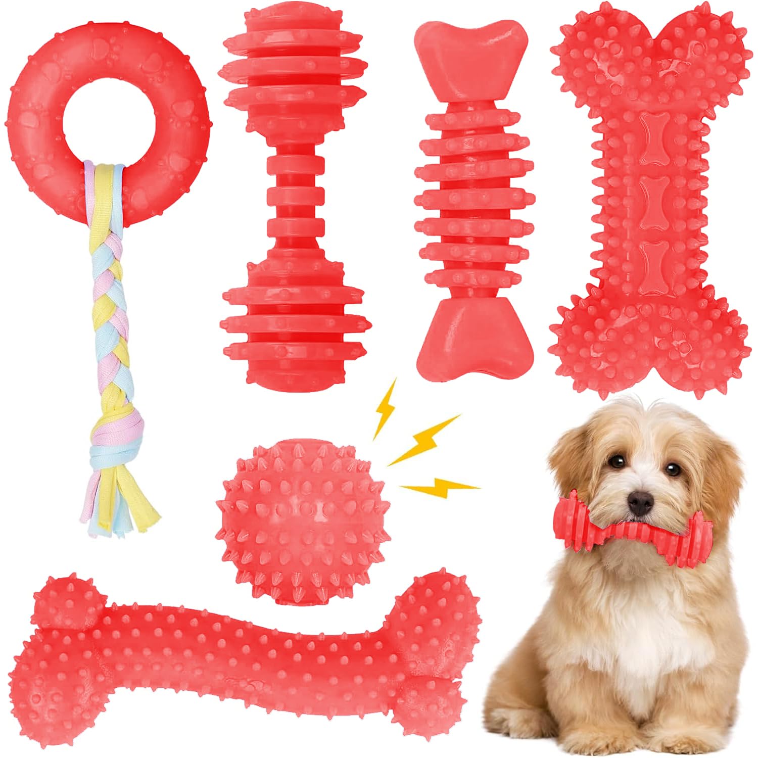 Cgbd Puppy Toys, 6 Pack Dog Chew Toys For Puppy, Cute Red Small Dog Toys, Teething Toys For Puppies, Soft Durable Interactive Chew Toy For Small Dogs