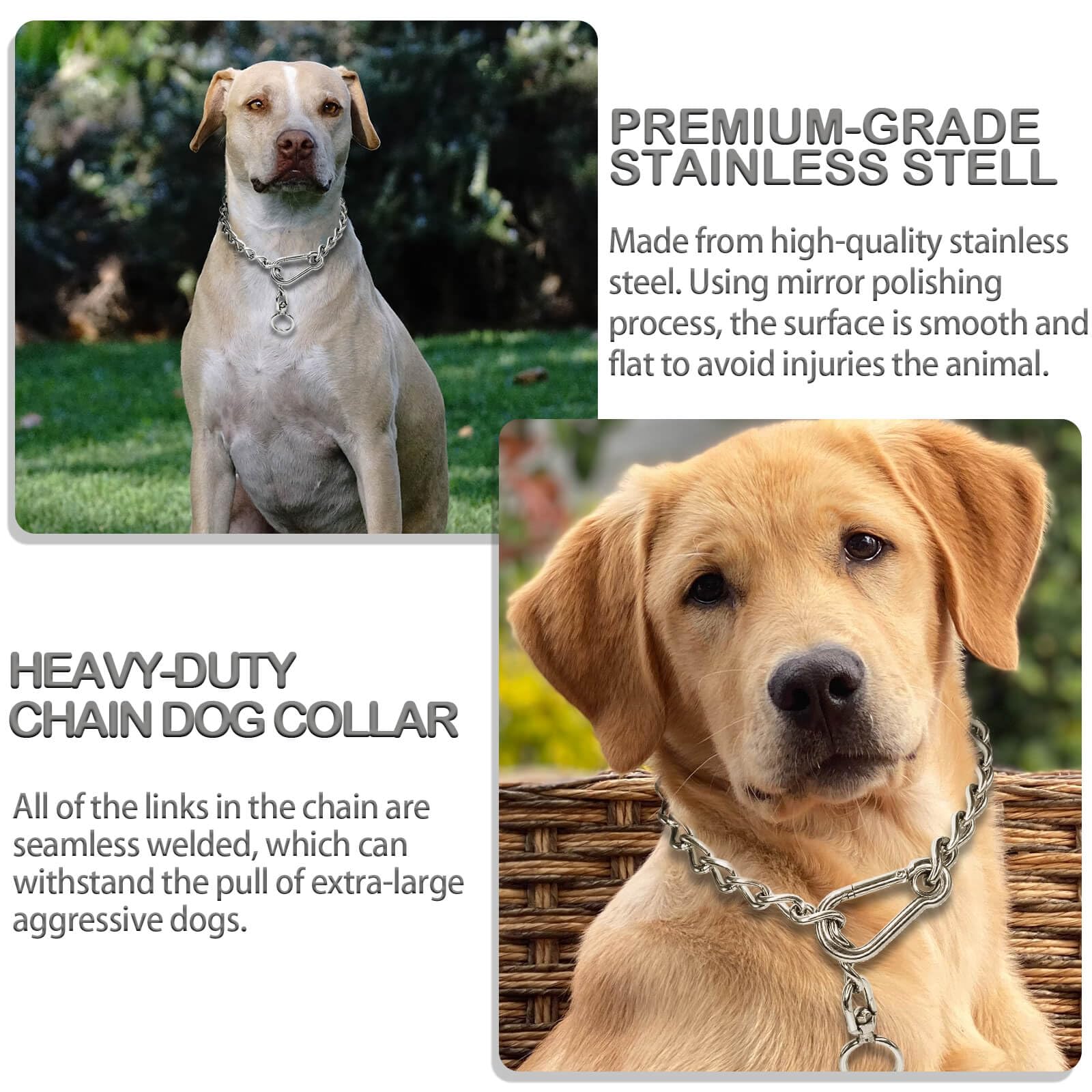 Dog Chain Collars 304 Stainless Steel Metal Chew Proof Dog Necklace Anti Winding Dog Leash Extension Lead for Small Medium Large