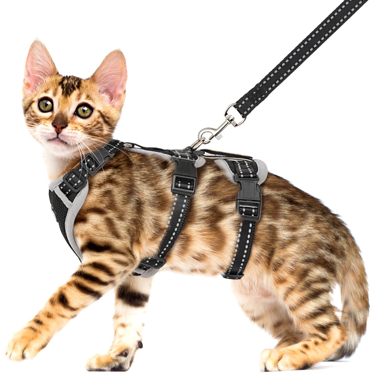 Cat Harness For Walking, Escape Proof Cat Harness And Leash Set With Reflective Strip, Adjustable Cat Leash Breathable Soft Vest