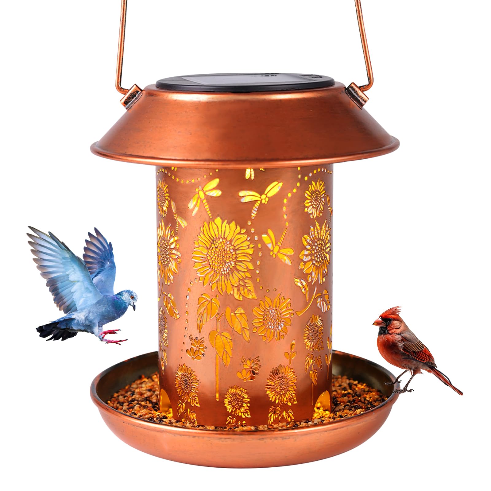 Solar Bird Feeders Outdoors Hanging Solar Lanterns Outdoor Waterproof Metal Wild Bird Feeder Decor Garden Gifts for Women Mom Bi