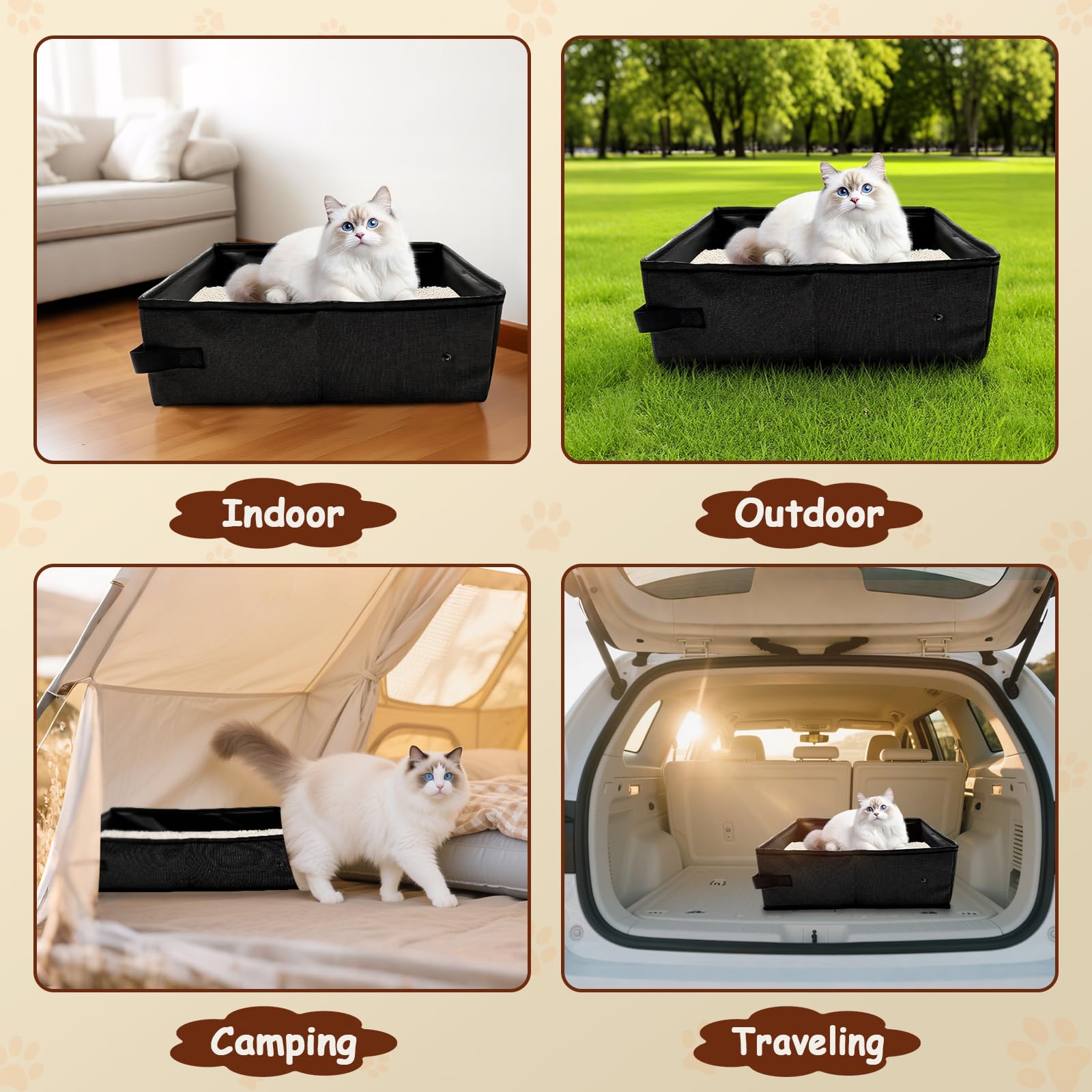 Portable Litter Box for Cats, Foldable & Waterproof Cat Travel Litter Box, 15.75 * 11.82 * 3.94 Inches, Traveling & Camping Cat