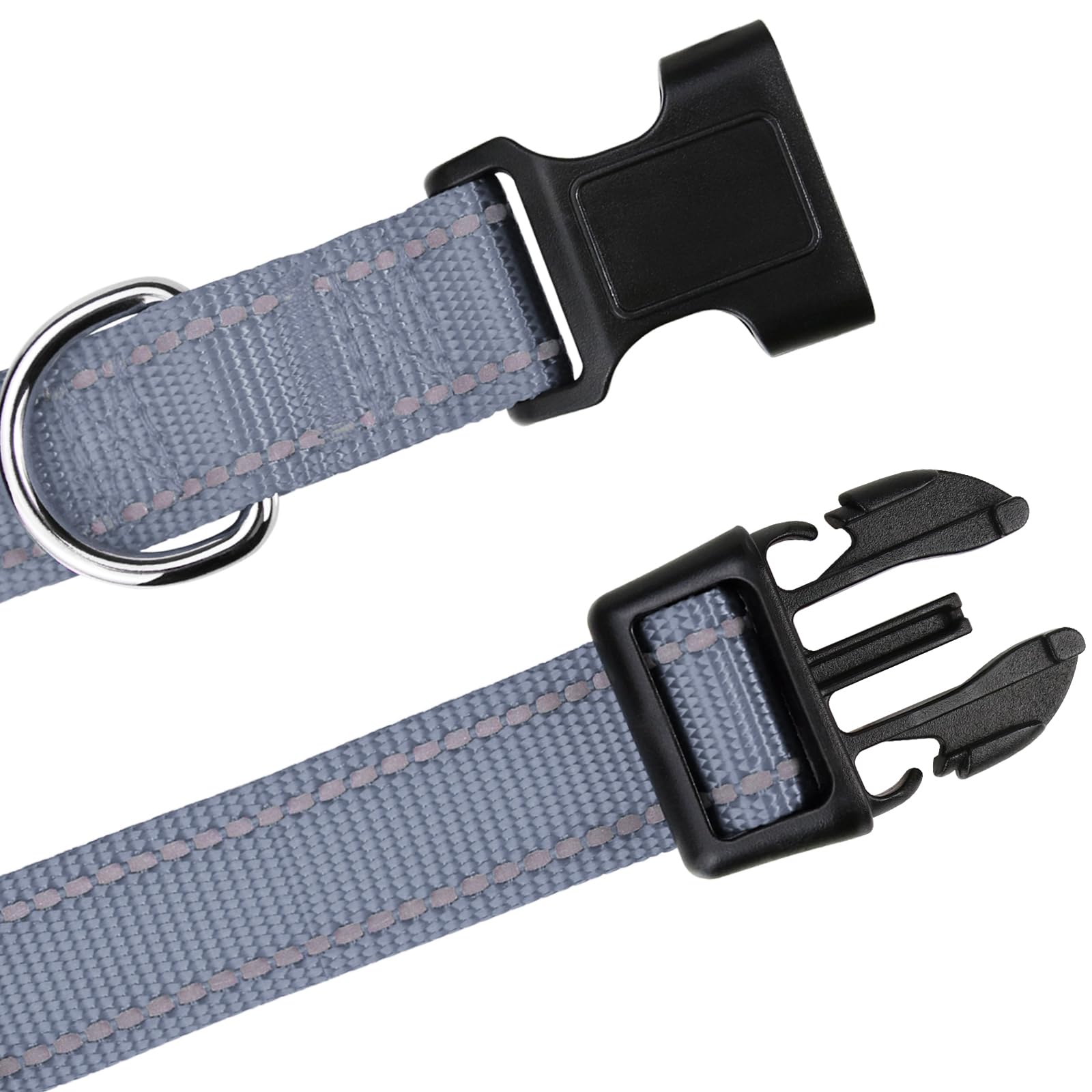 Tagme Reflective Nylon Dog Collars, Adjustable Classic Dog Collar With Quick Release Buckle For Large Dogs, Grey, 1.0' Width