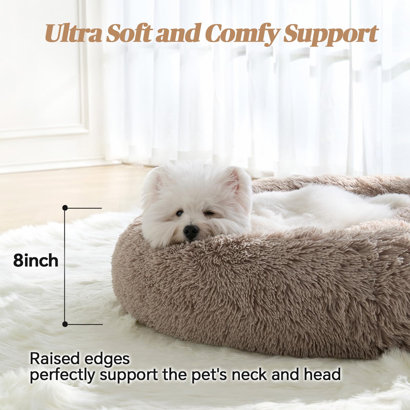 Calming Small Dog Bed,Donut Fluffy Anti-Anxiety Round Washable Cute Bed, Plush Cozy Cuddler Warming Soft Comfort Pet Bed For Sma