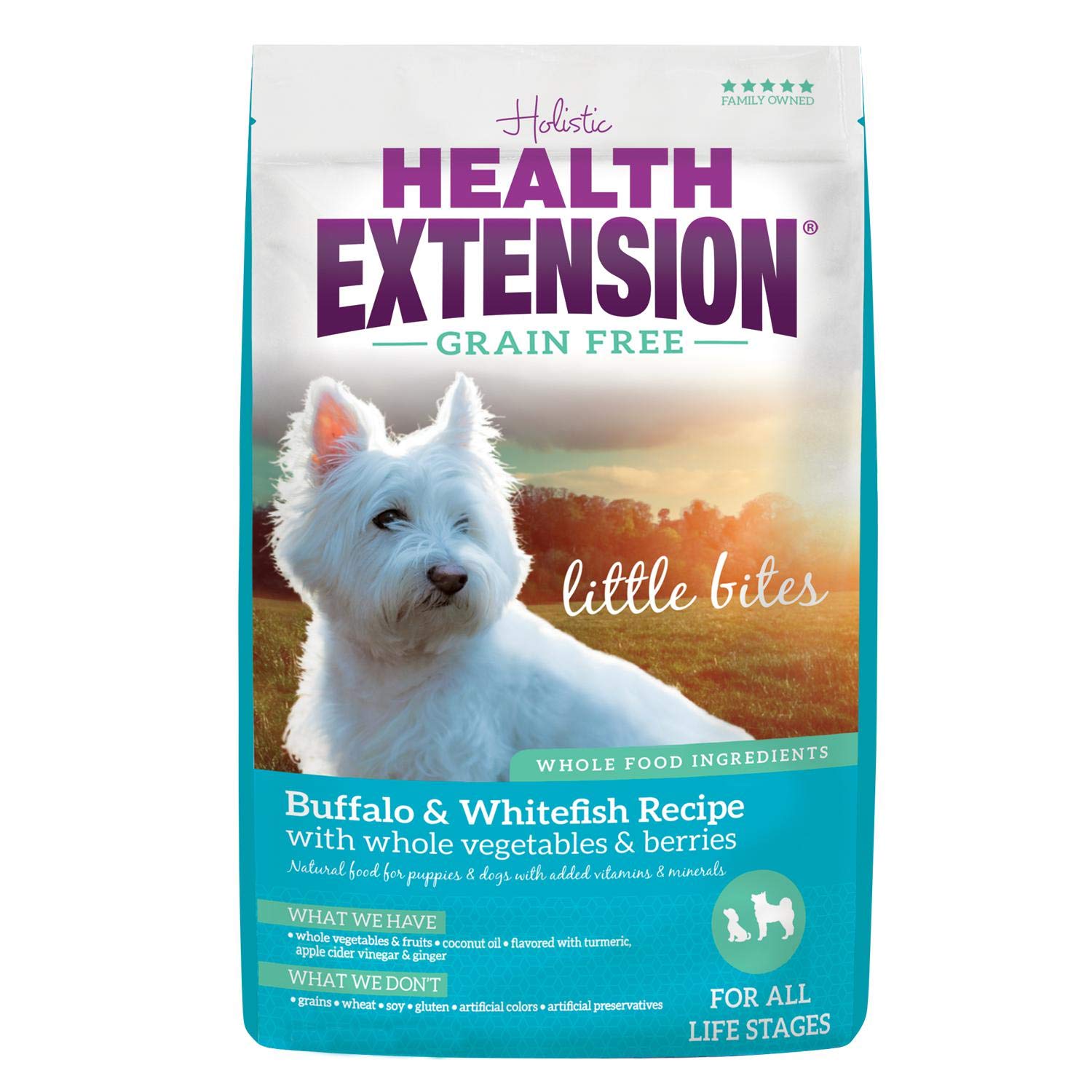 Health Extension Grain Free Buffalo & Whitefish Little Bites (1 lb / 0.45 kg) - Small Kibble Formula with Omega 3 & Whole Foods