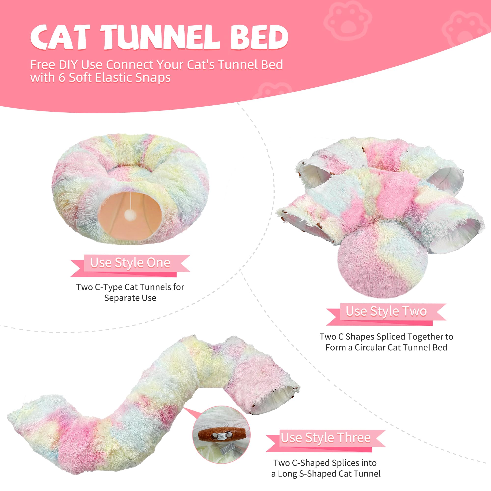 Felrelwel Cat Tunnel Bed With Furry Soft Mat,Cat Donut Tunnels For Indoor Kitten Large Cats To Chase And Play, Peekaboo Tube Cat