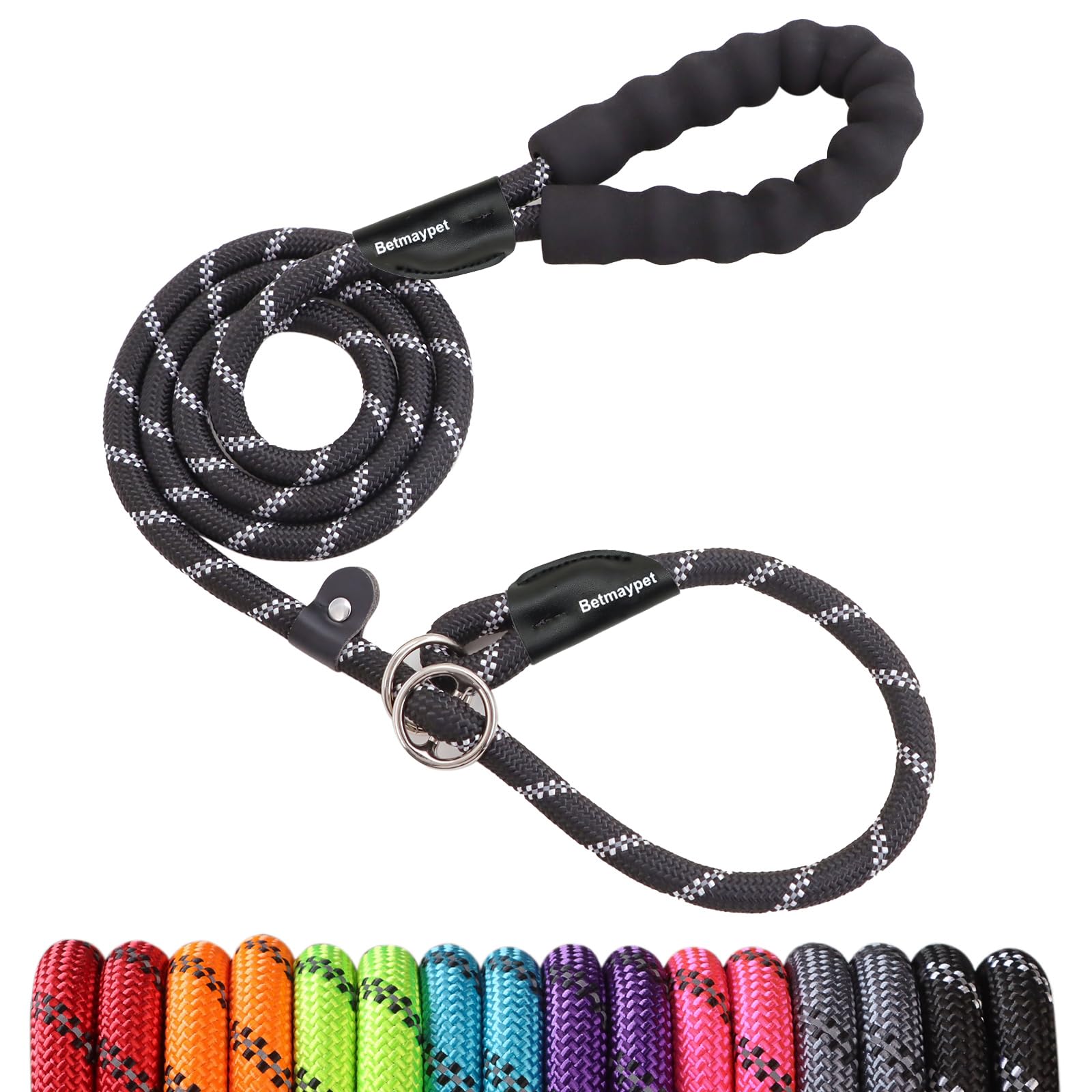Betmaypet Slip Leads Dog Leash - 4/5/6 FT Slip Leash with Comfortable Handle - Reflective & Heavy Duty Rope Training Leash (1/2'